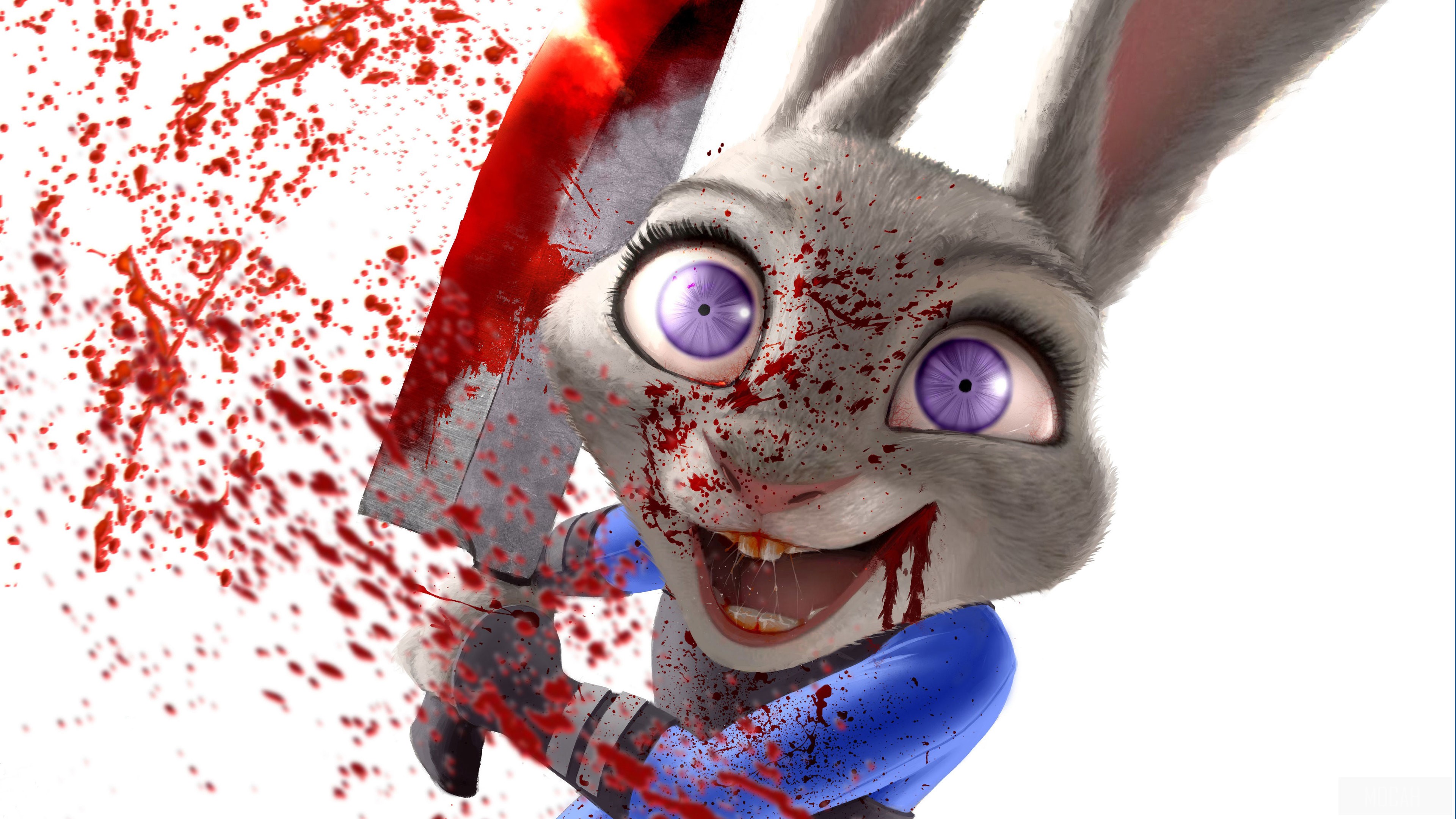 Judy Hopps from Zootopia covered in blood with a cleaver HD Wallpaper
