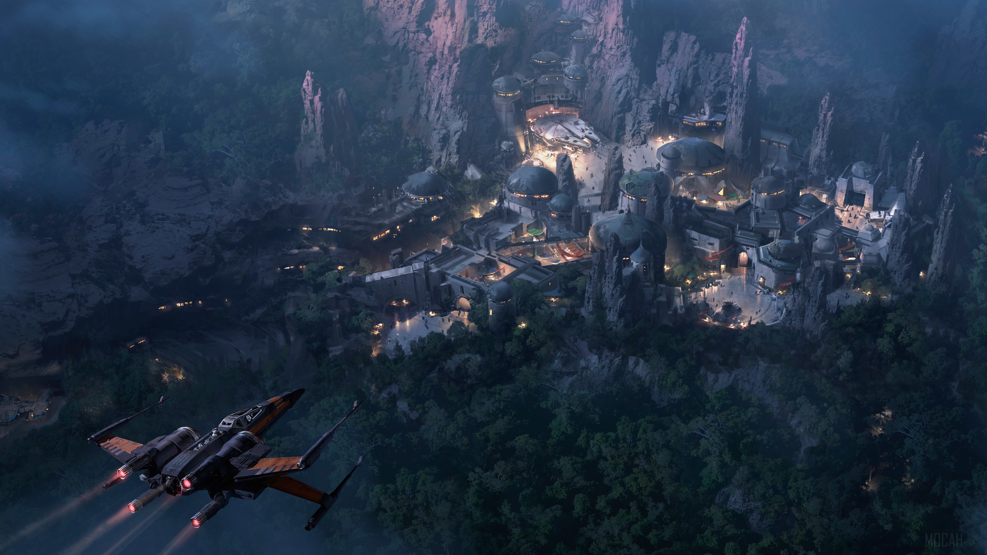 Star Wars: Galaxy's Edge at night concept art 4K HD Wallpaper