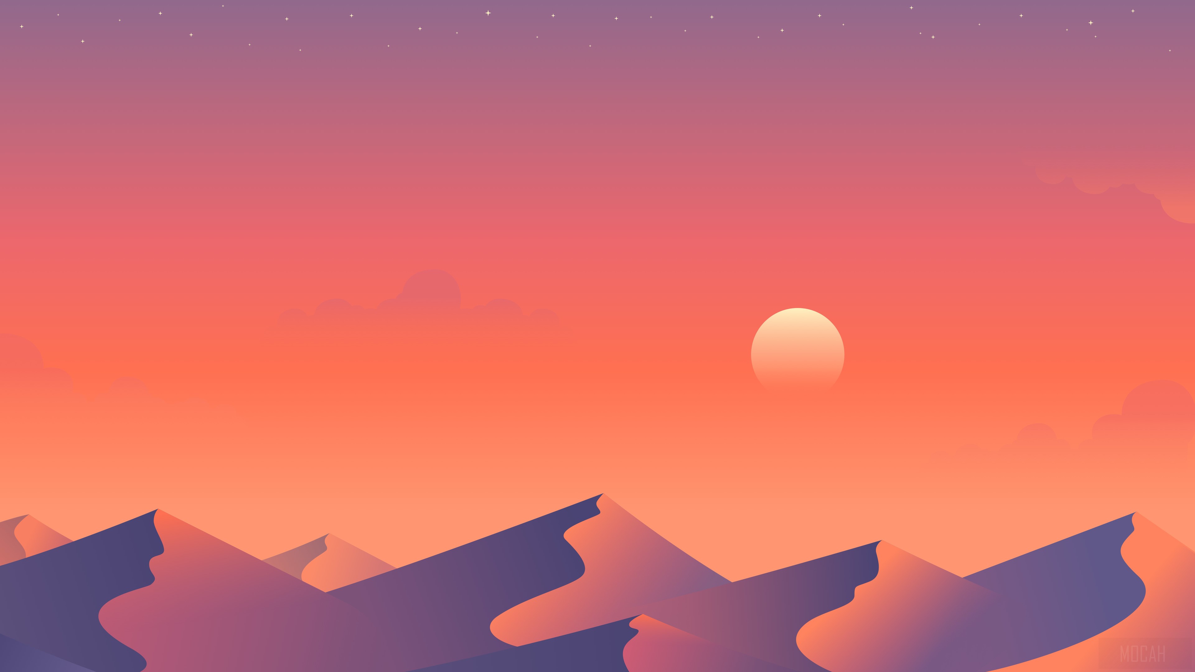 Minimalist Desert Sunset with Dunes and Sun 4K HD Wallpaper