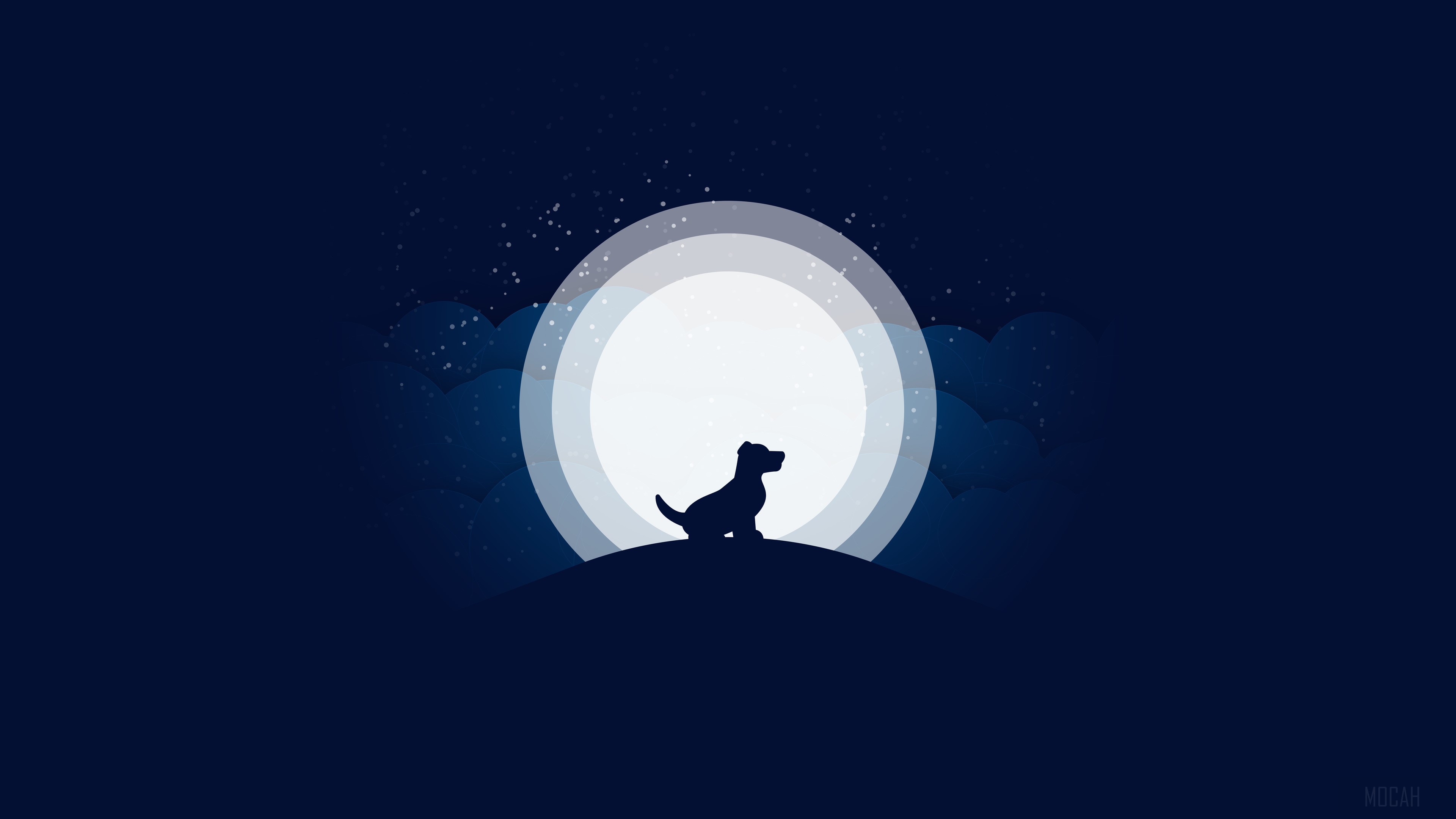 Dog sitting on a hill under a large moon HD Wallpaper