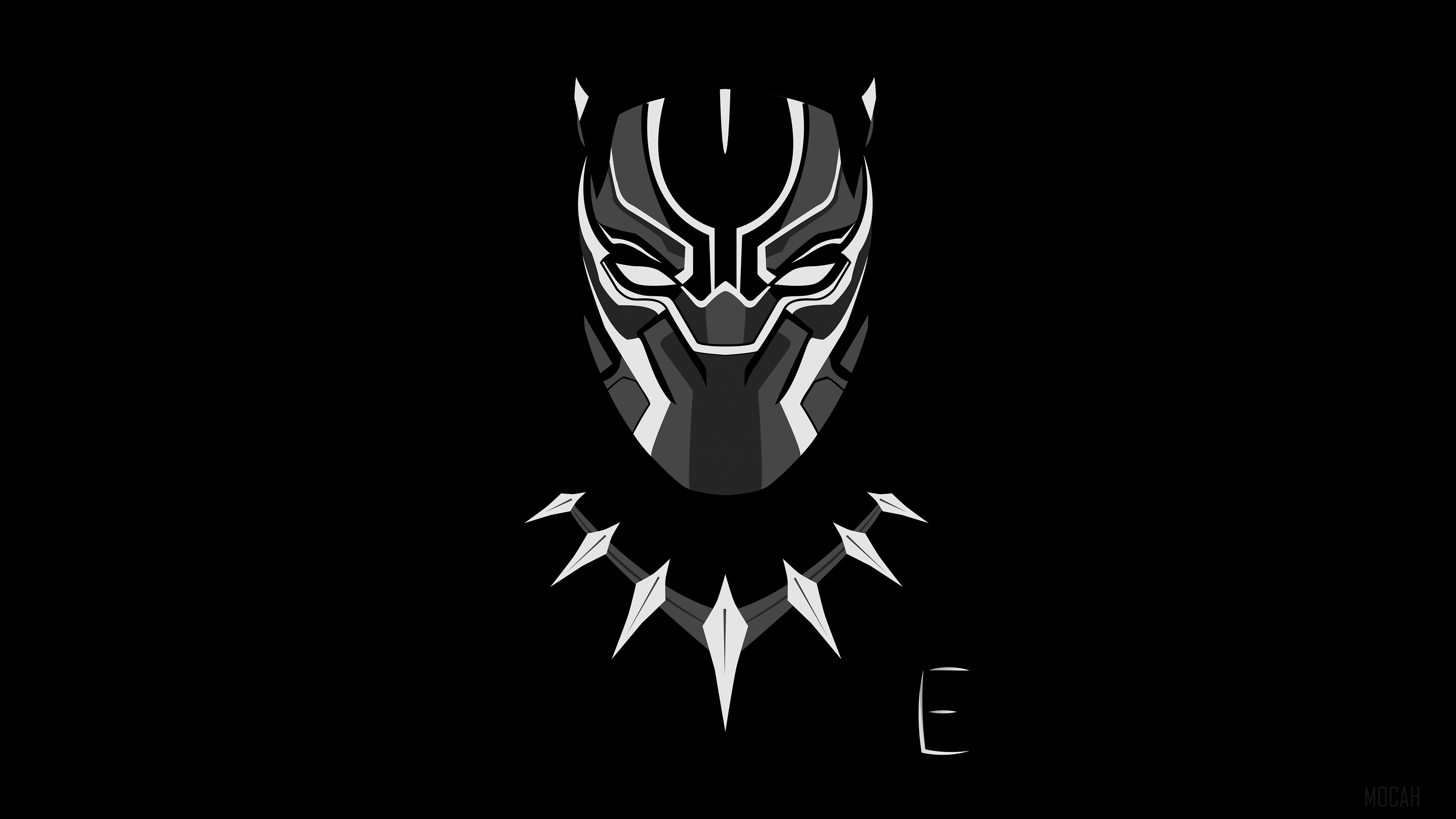 Black Panther Mask and Necklace Minimalist 4K HD Wallpaper