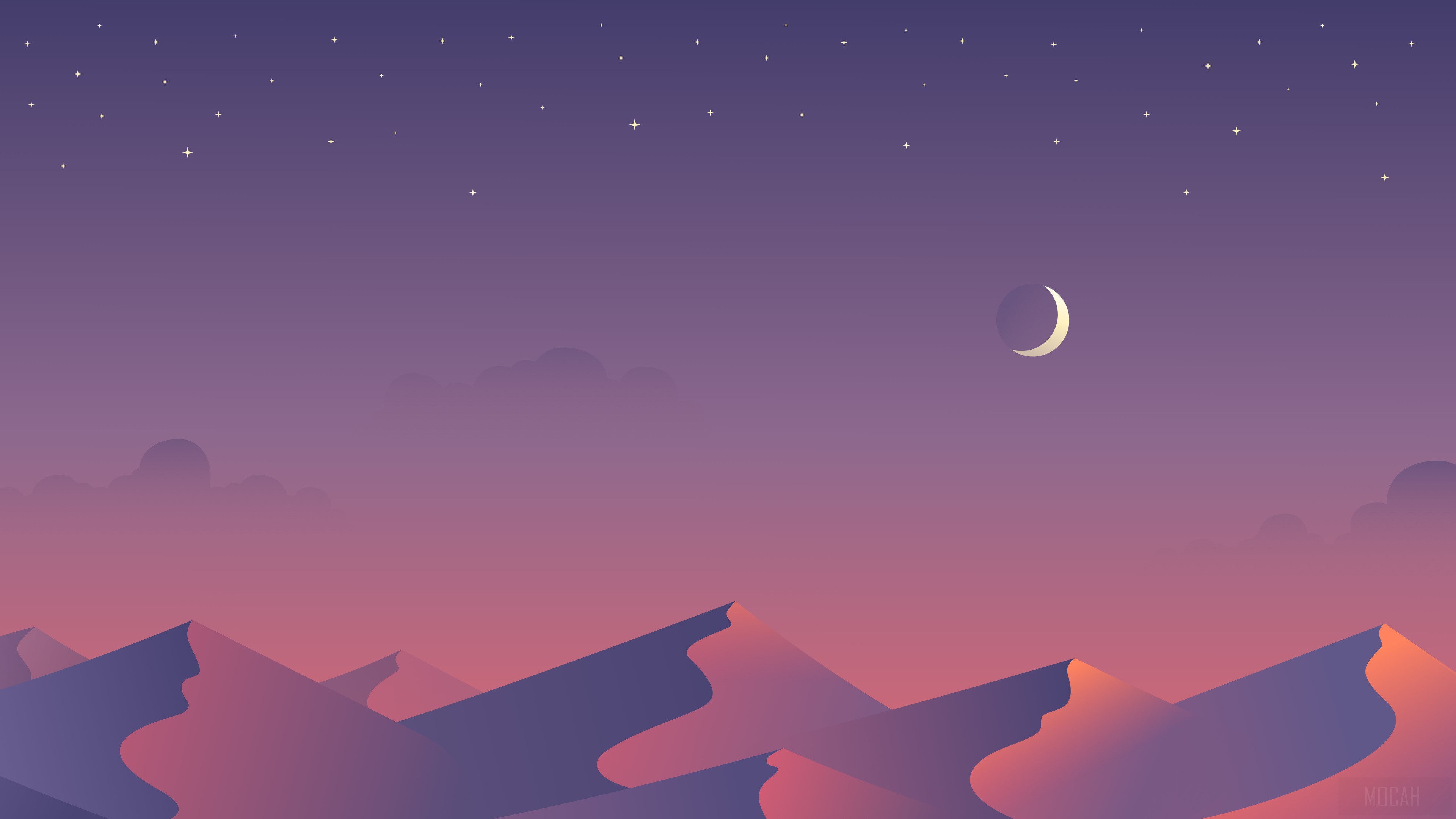 Desert Night with Crescent Moon and Stars 4K HD Wallpaper