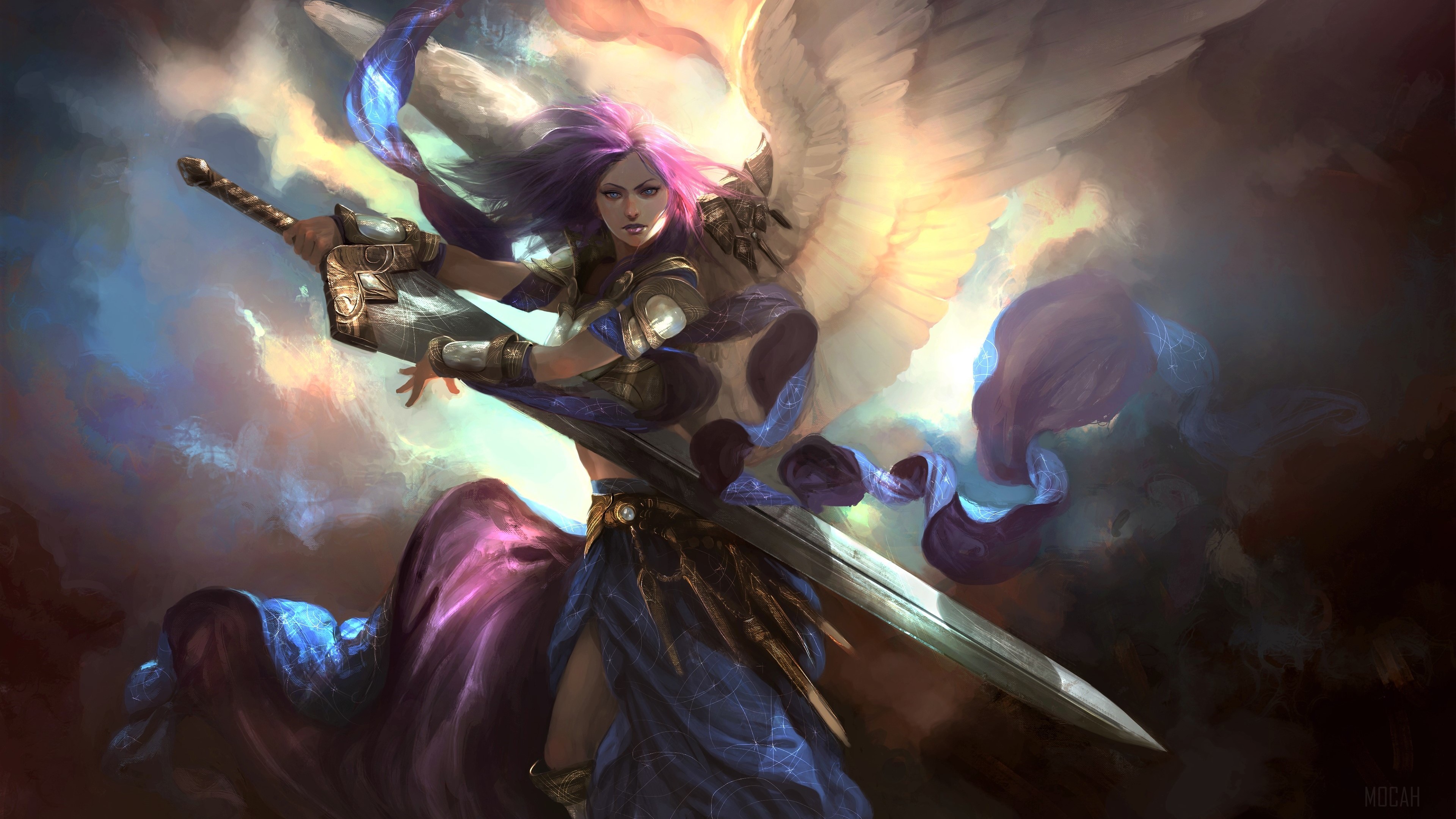 Angel Warrior with Sword and Wings 4K HD Wallpaper