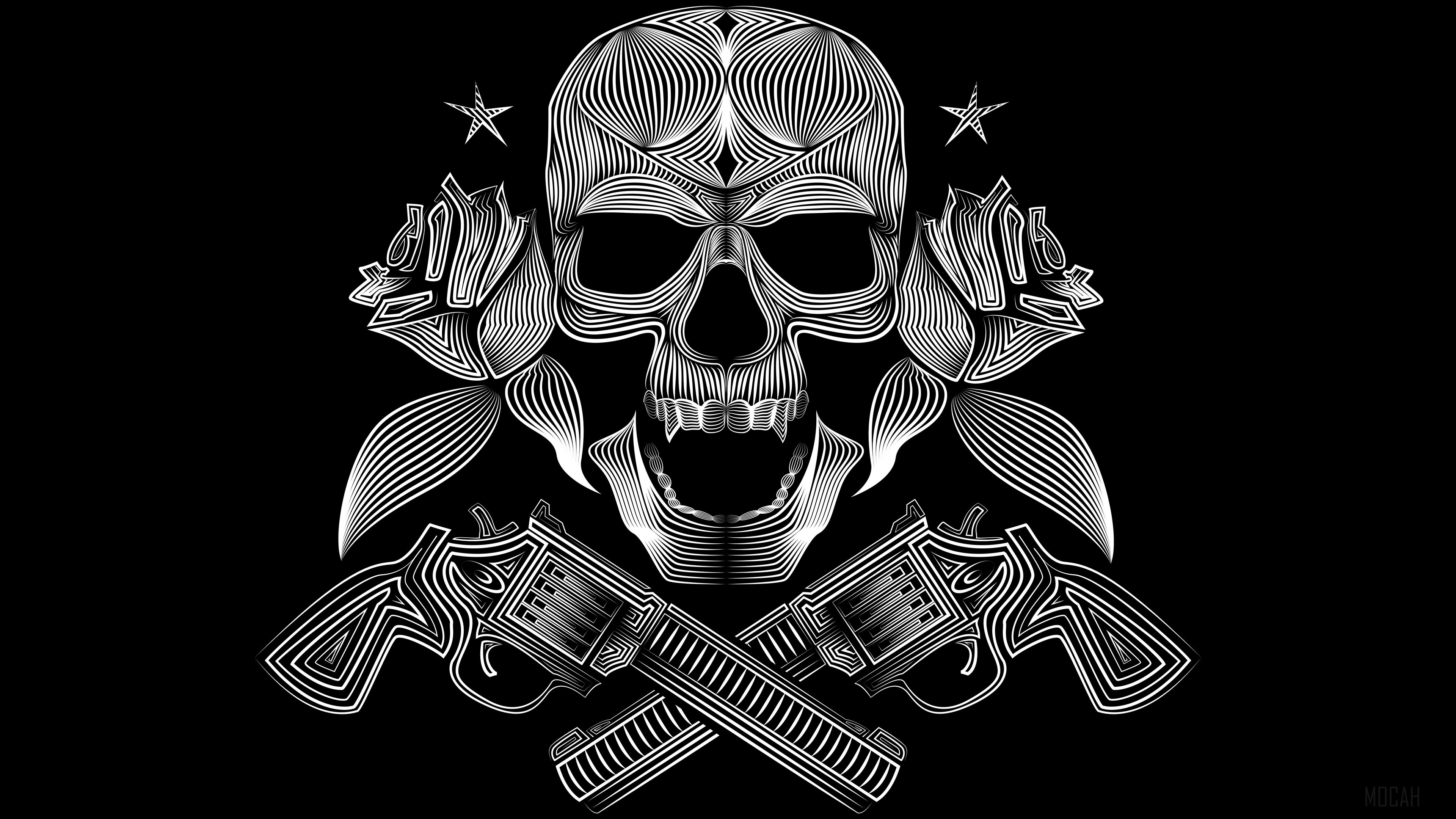 Skull with Guns and Roses 4K HD Wallpaper
