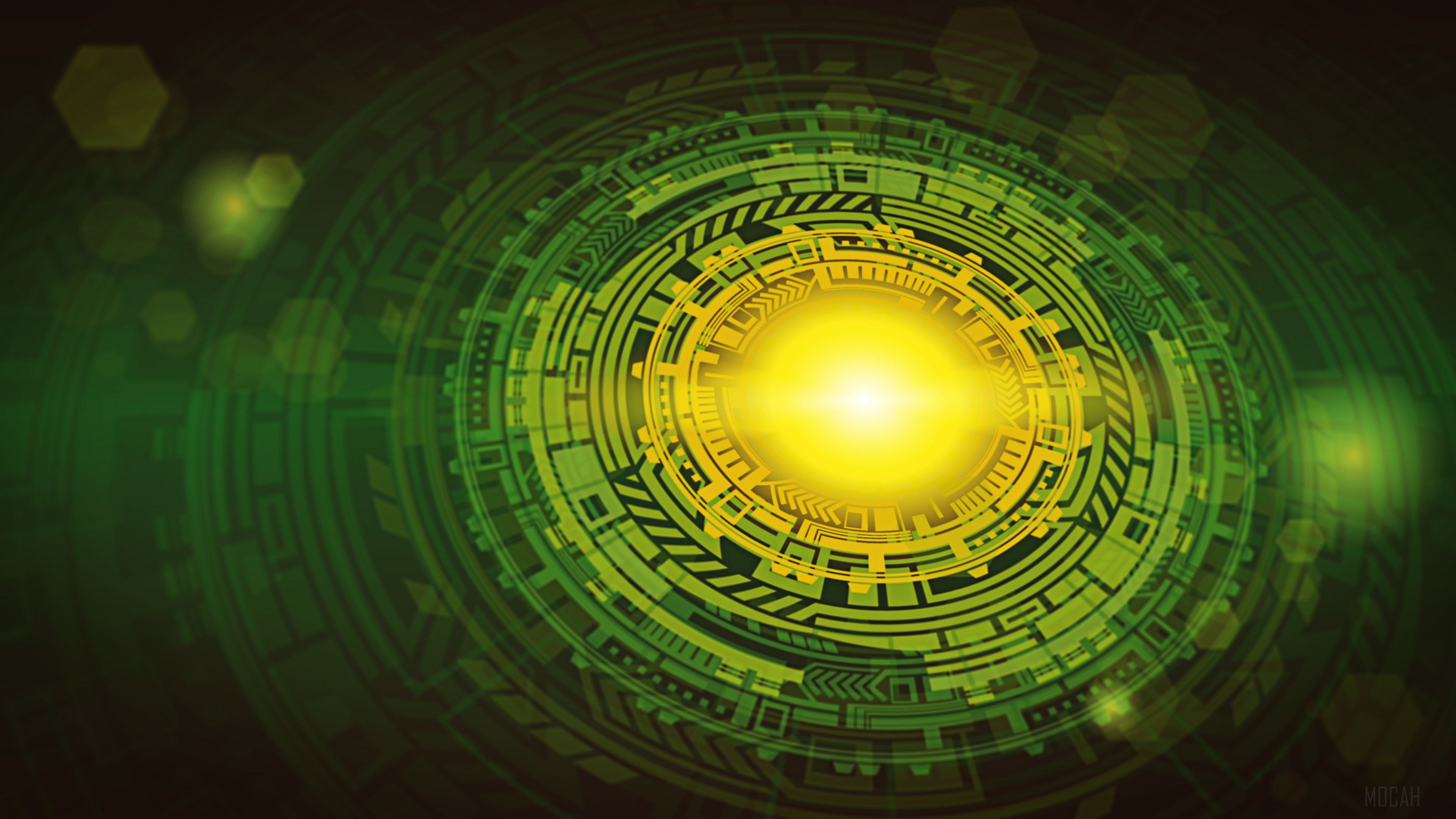 Abstract Green and Yellow Circular Technology 4K HD Wallpaper