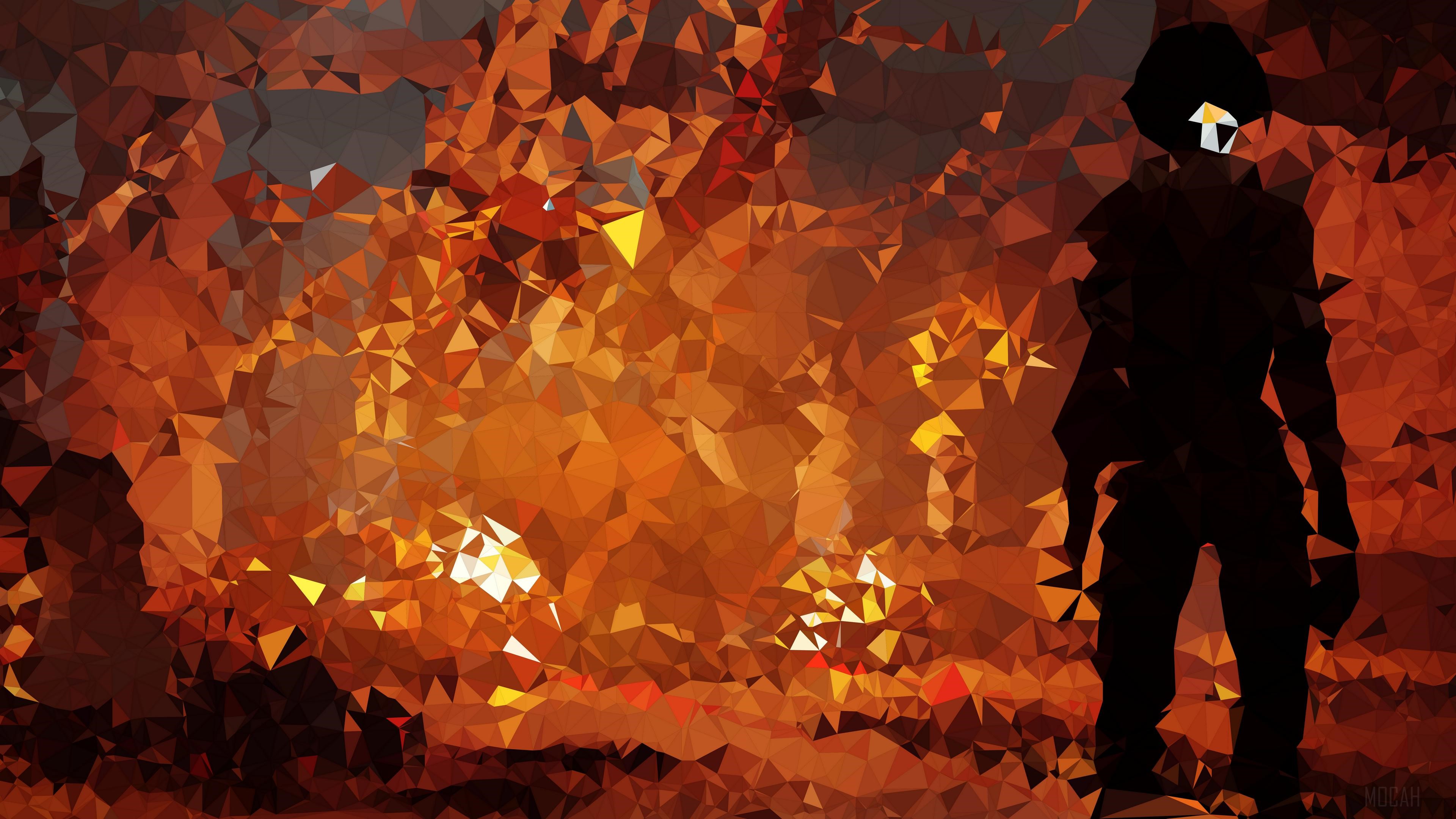 Person in front of abstract fire 4K HD Wallpaper