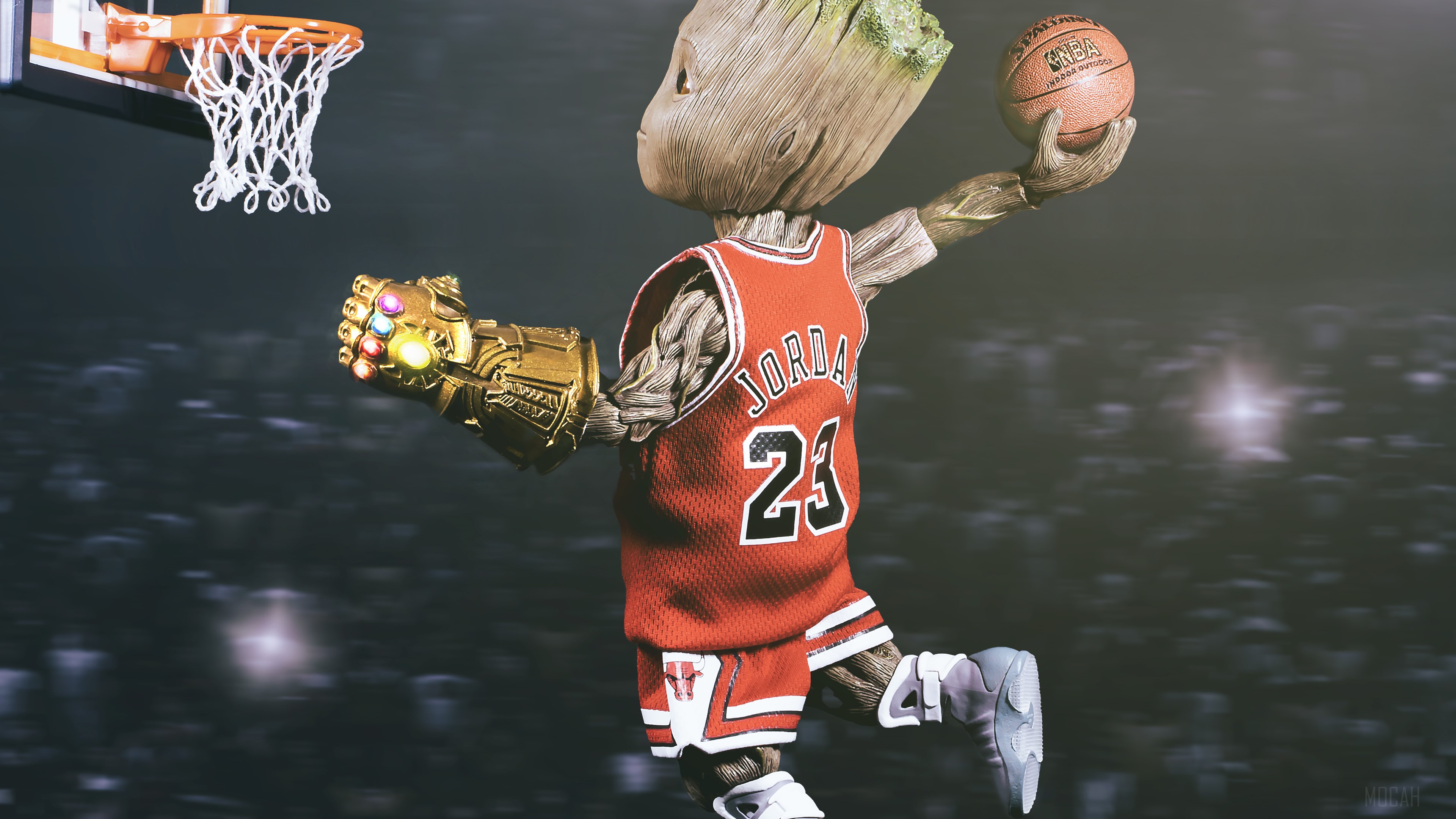 Baby Groot Playing Basketball in Michael Jordan Jersey 4K HD Wallpaper