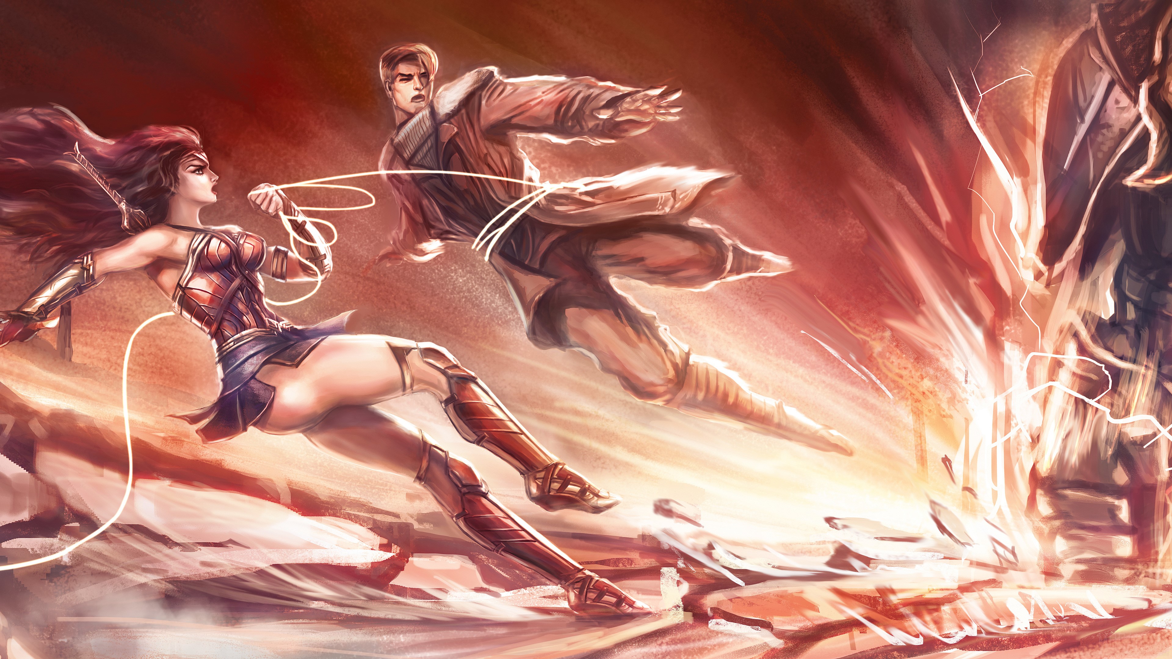 Wonder Woman and Obi-Wan Kenobi in battle 4K HD Wallpaper