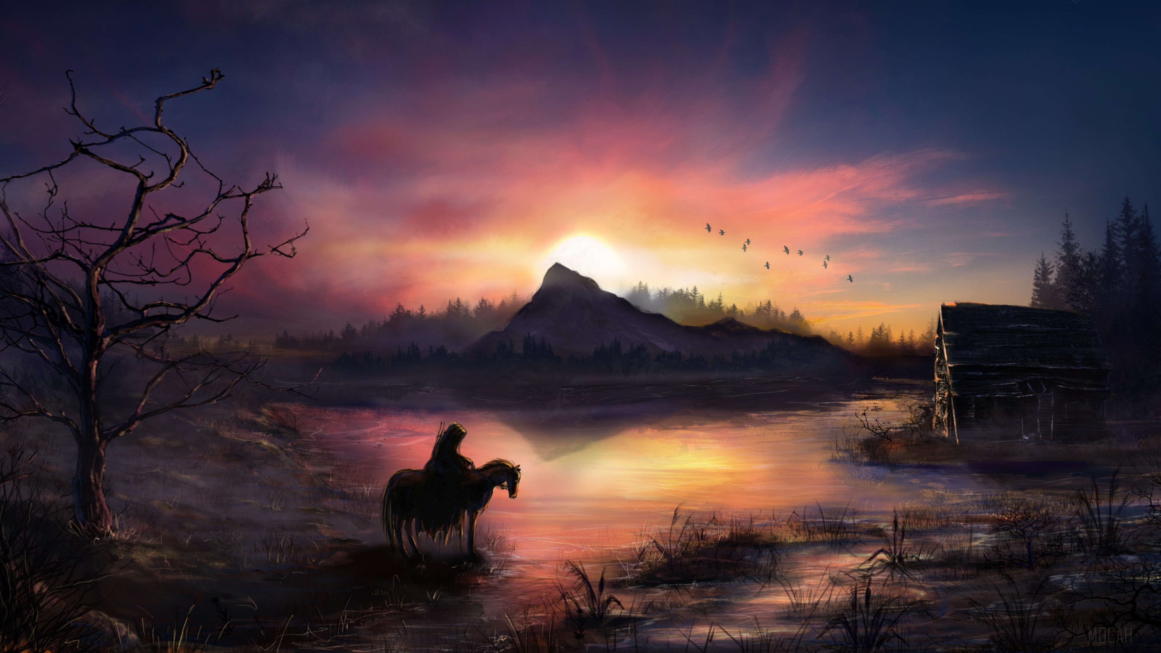 Warrior on Horse at Sunrise 4K HD Wallpaper