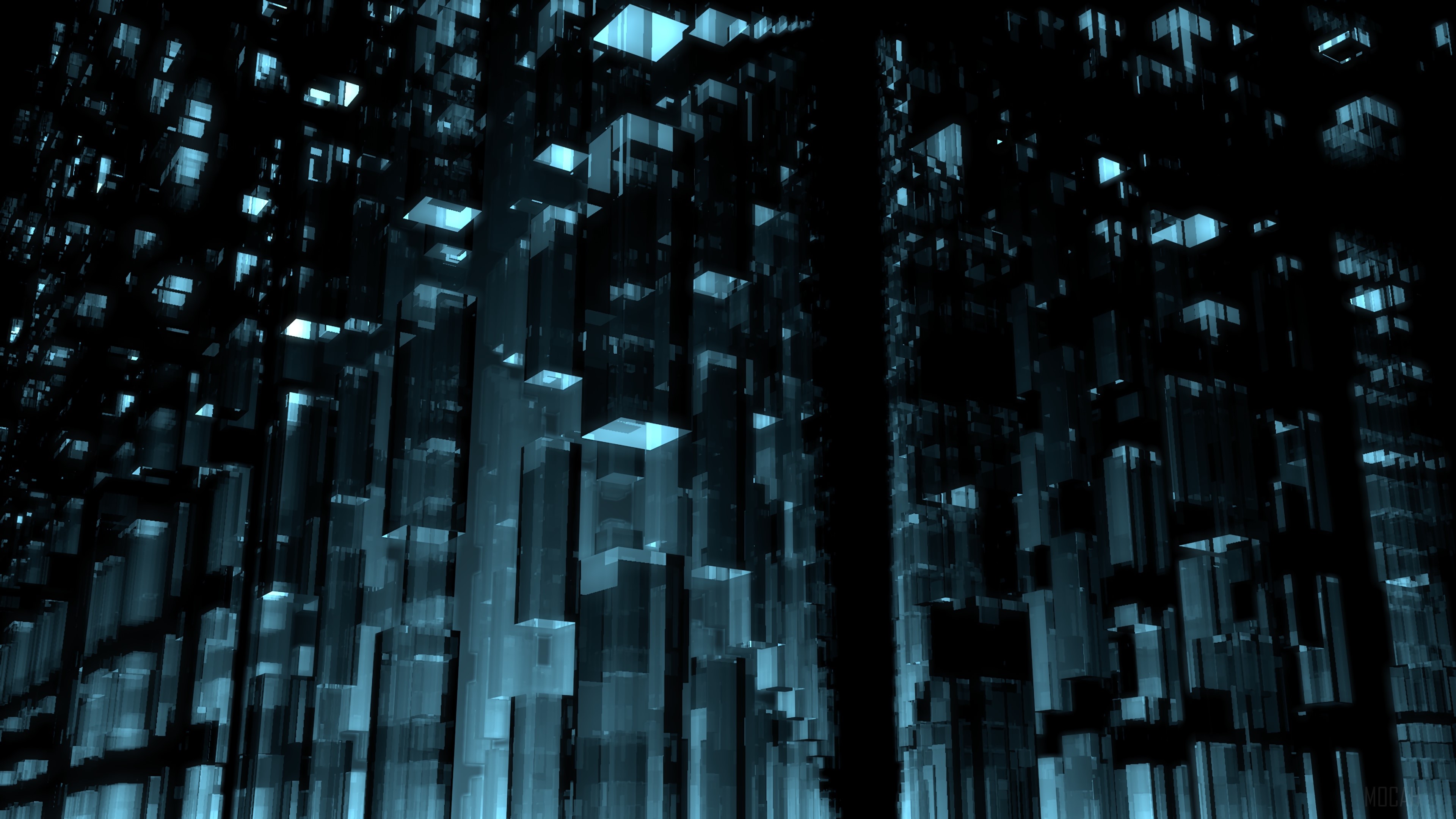 Abstract dark blocks with blue light 4K HD Wallpaper