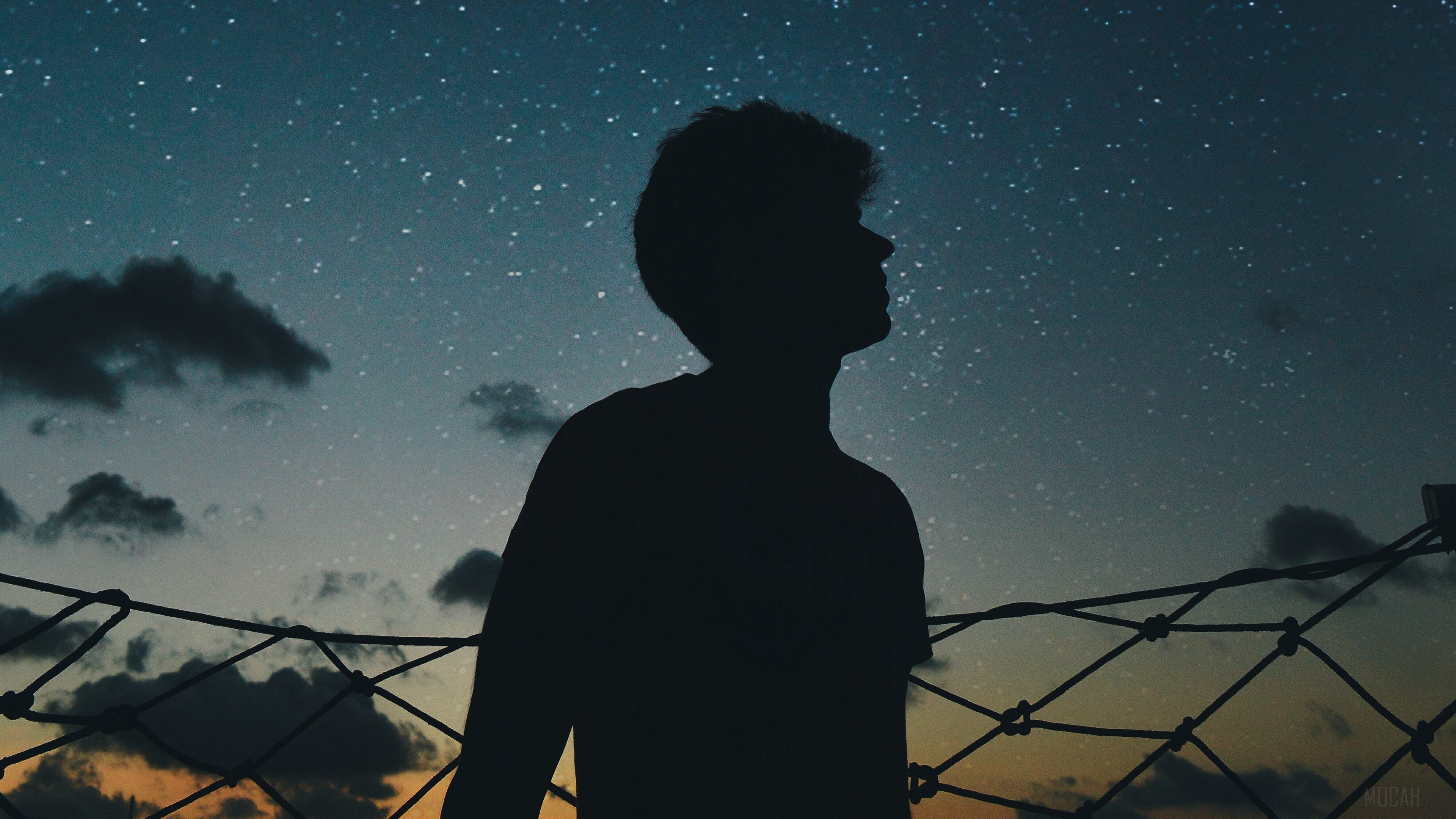 Silhouette of a person against a starry sky HD Wallpaper