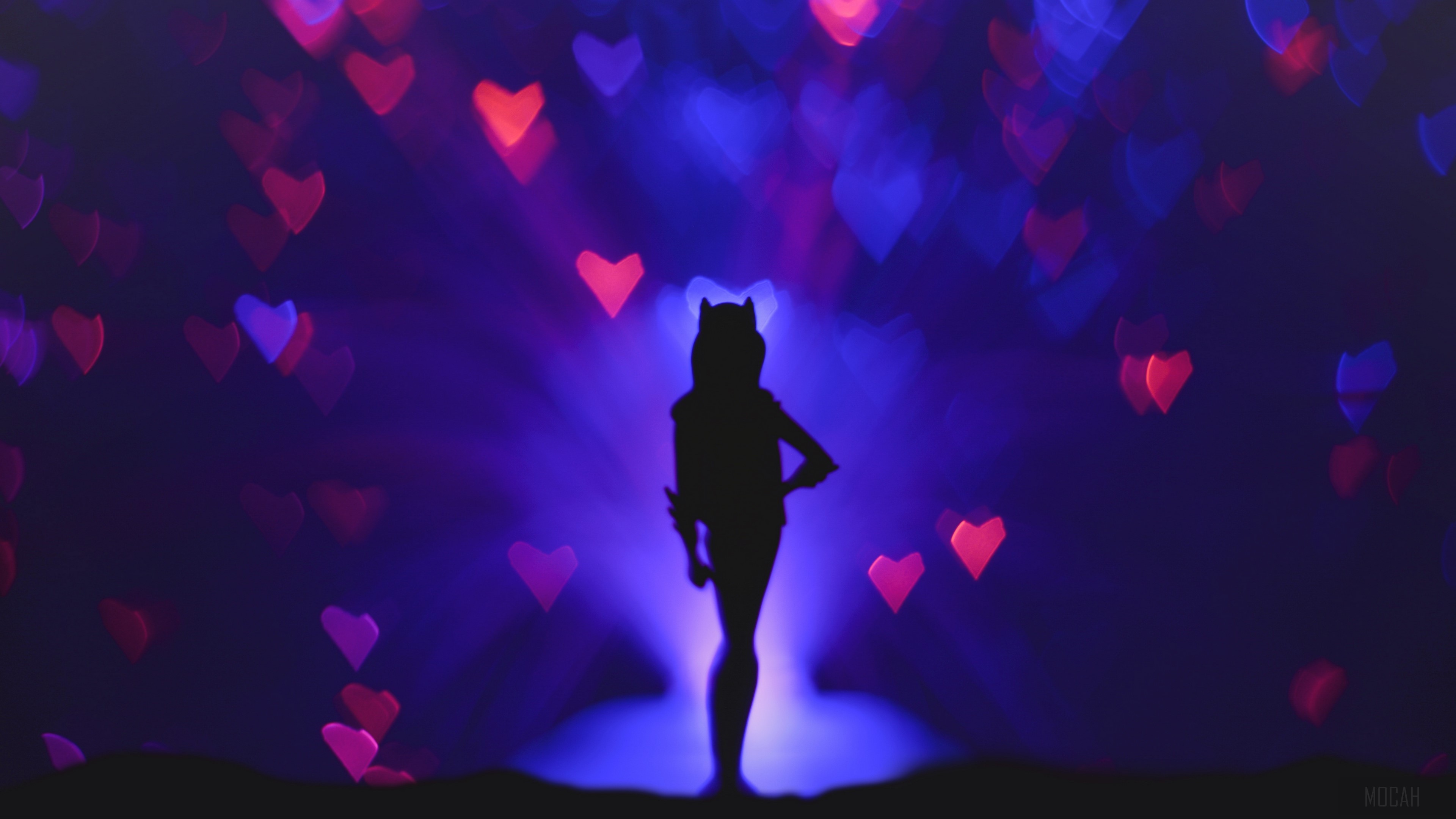 Silhouette with heart bokeh 4K HD Wallpaper