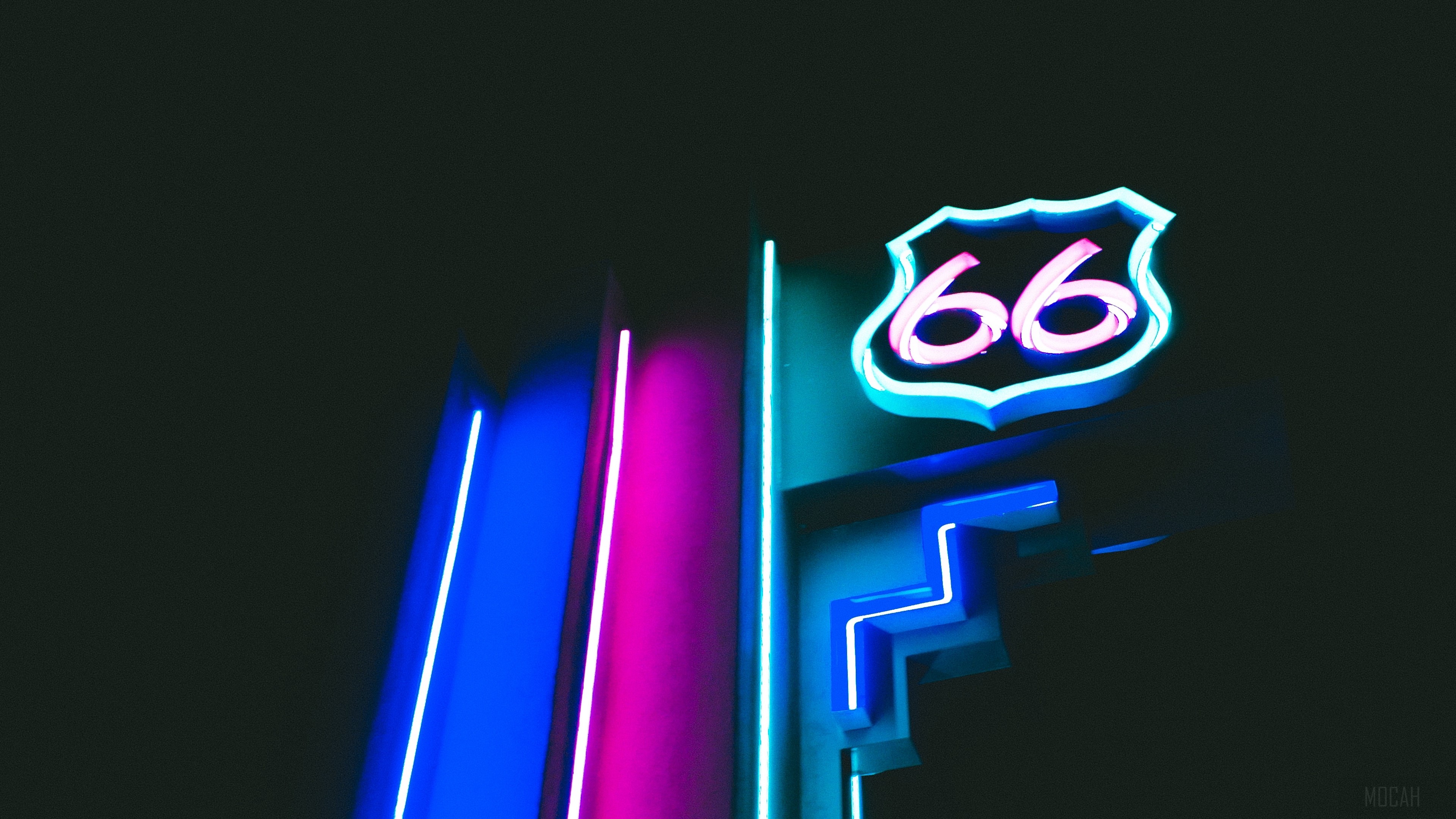 Route 66 neon sign at night HD Wallpaper
