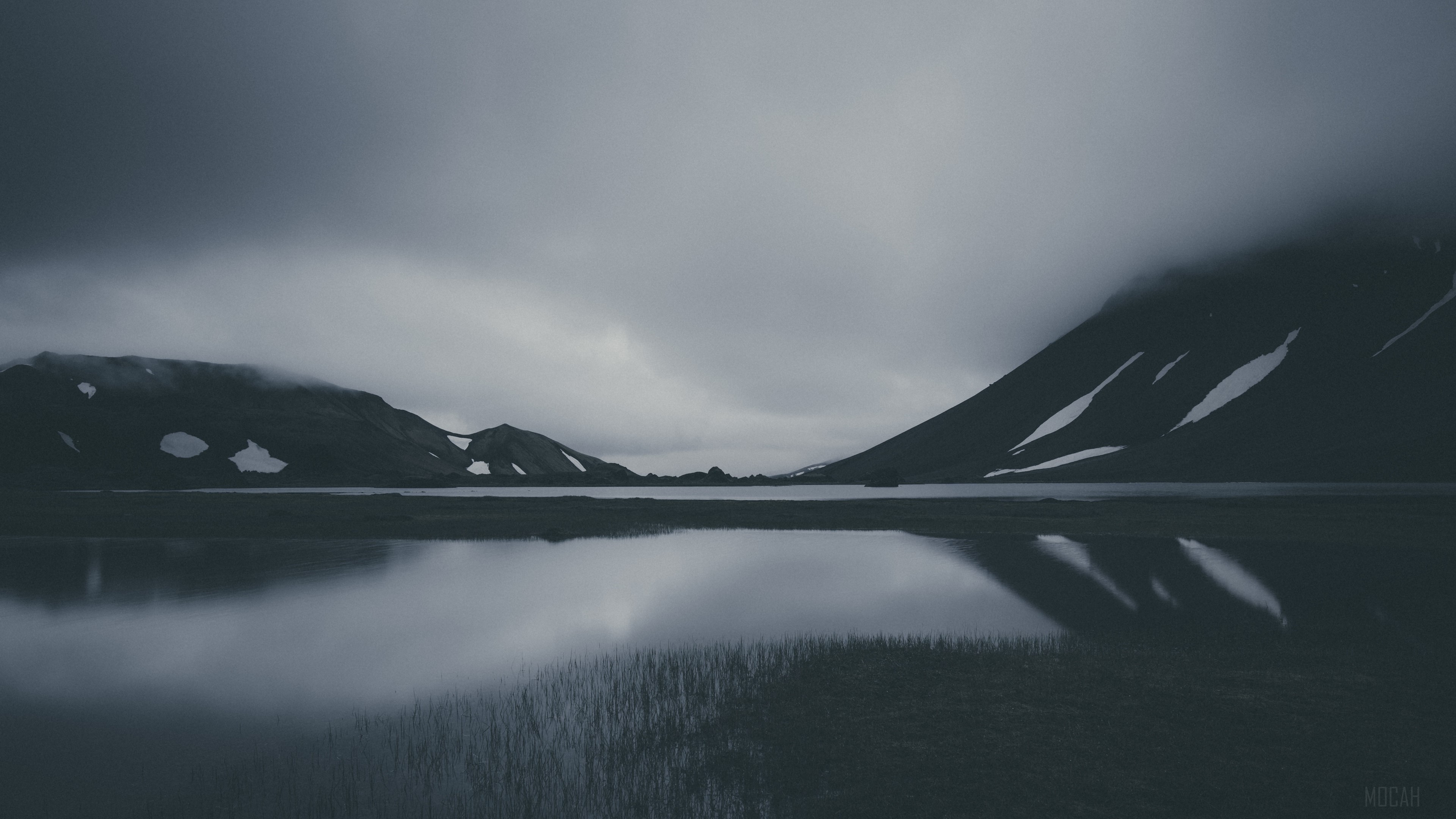 Dark BW 4K Mountain Lake Landscape HD Wallpaper