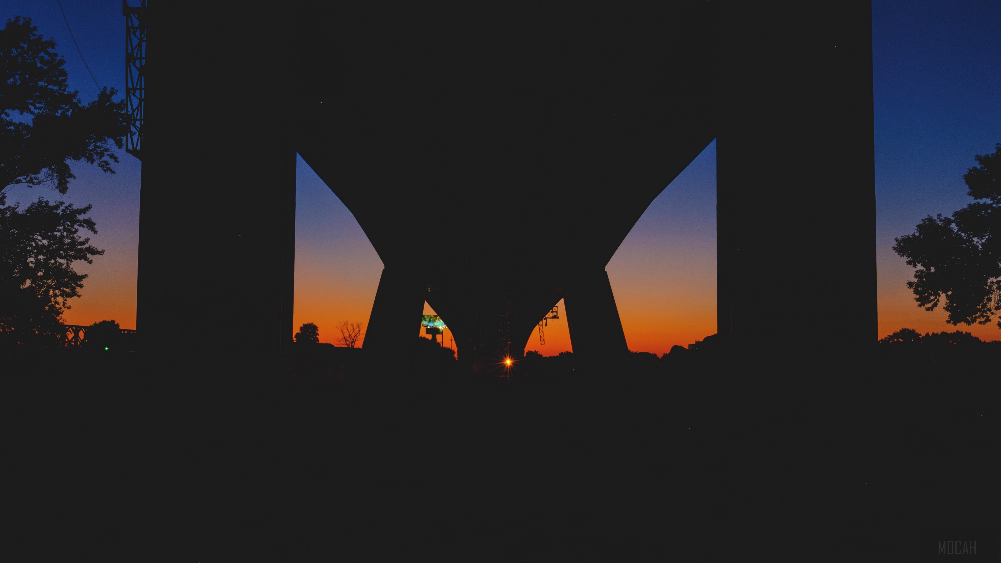 Bridge silhouette at sunset 4K HD Wallpaper