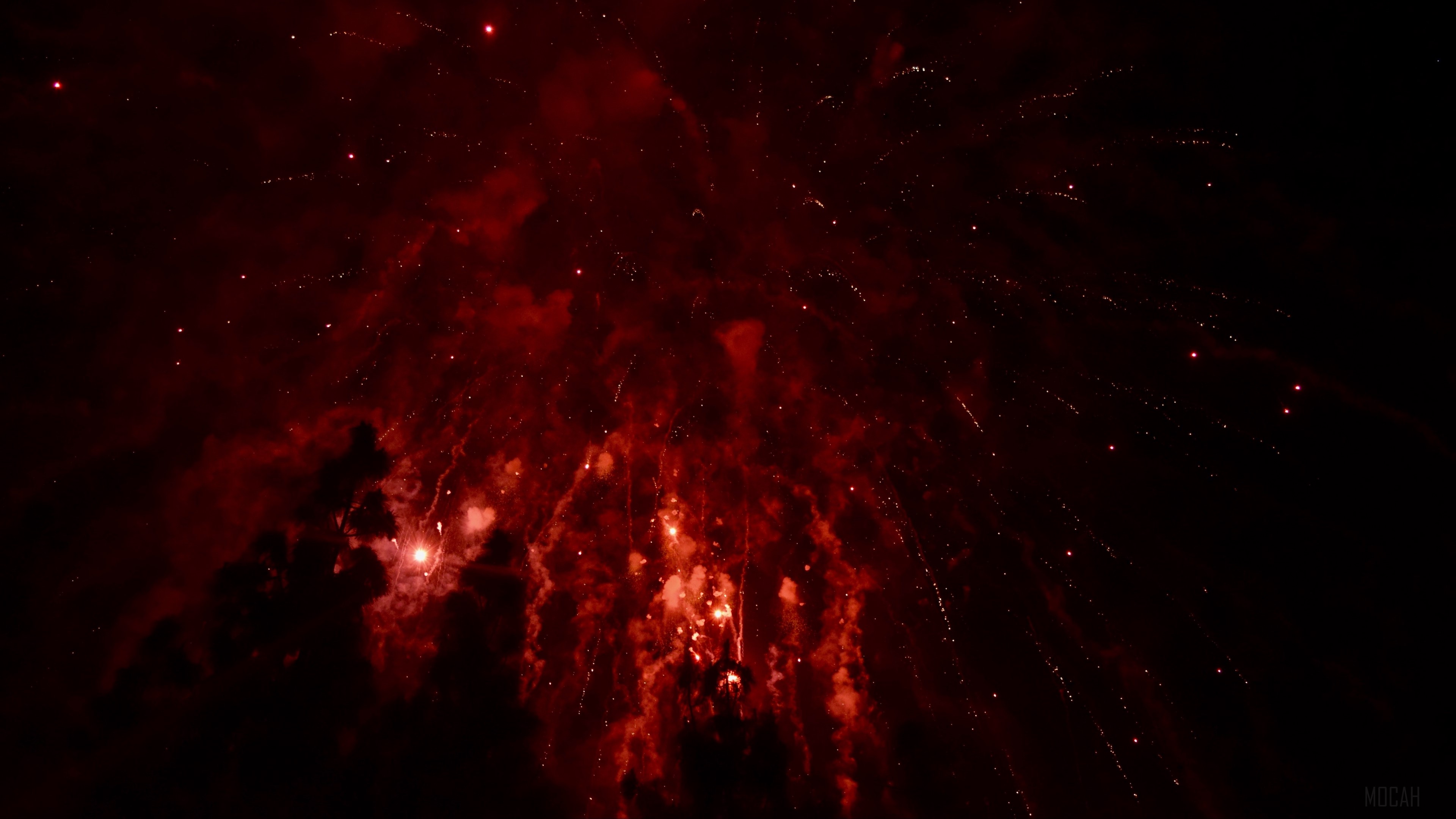 Red Fireworks in the Night Sky 4K HD Wallpaper