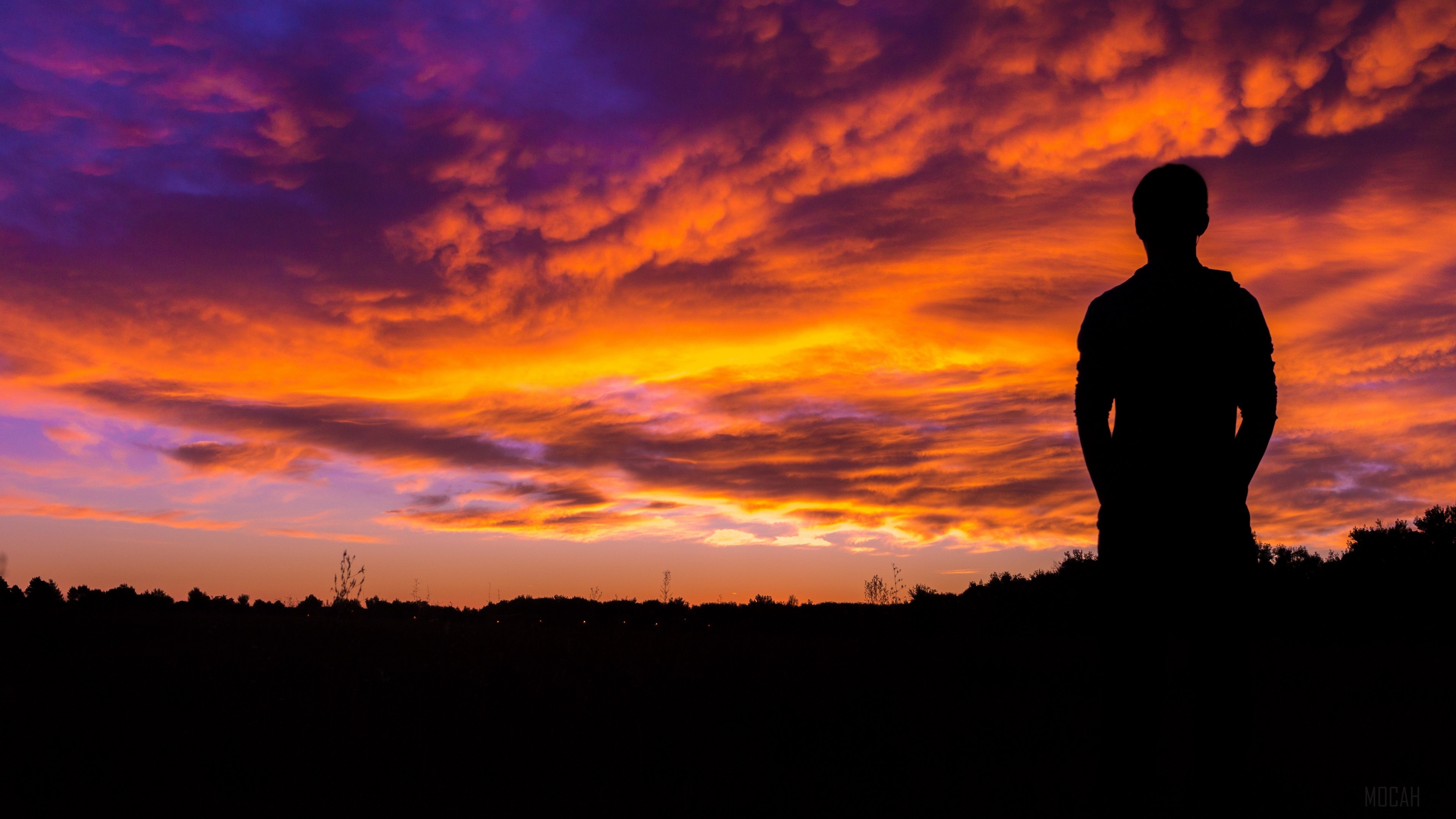 Silhouette at Vibrant Sunset Sky 4K HD Wallpaper