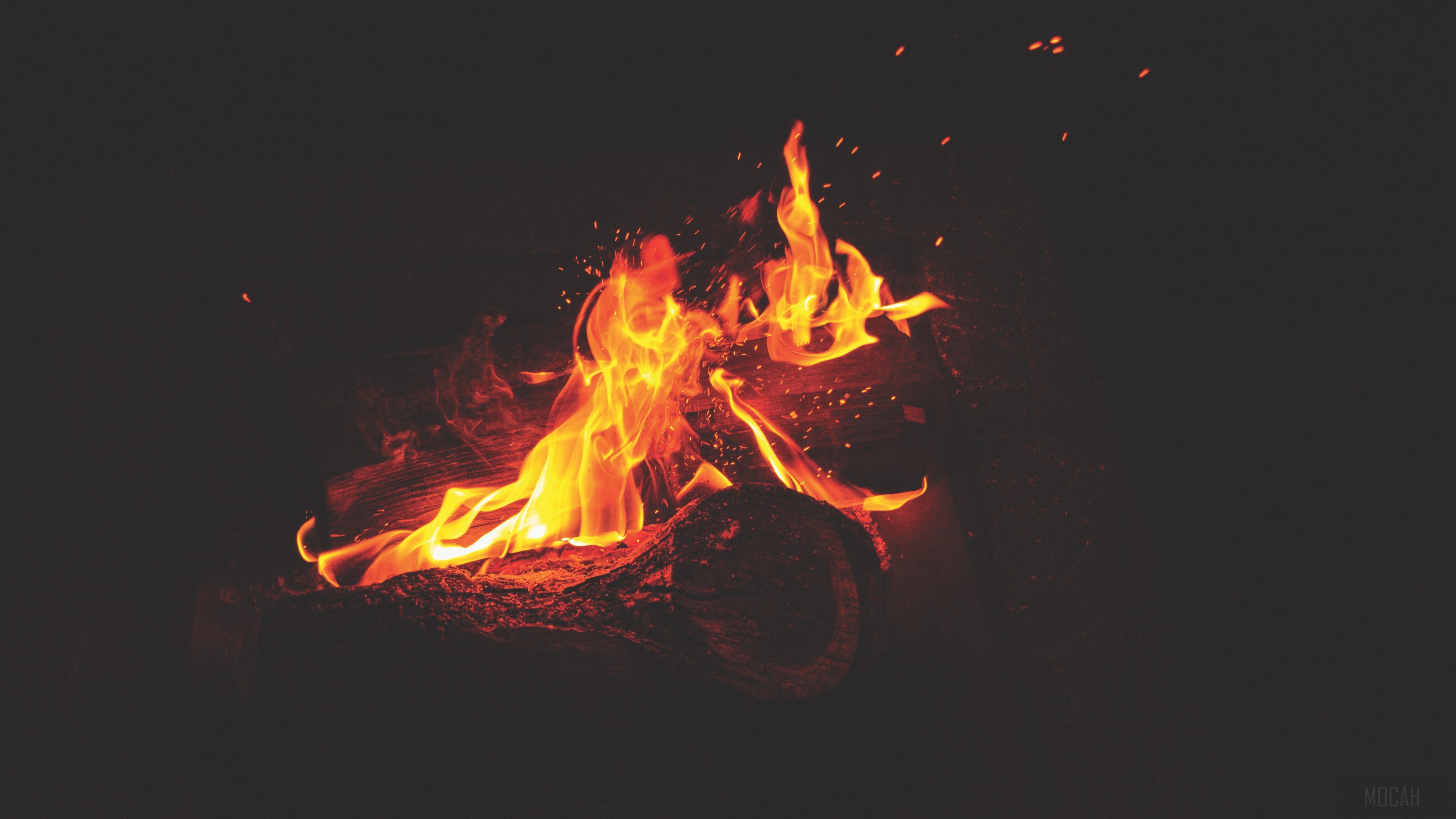 Bonfire with flames at night 4K HD Wallpaper