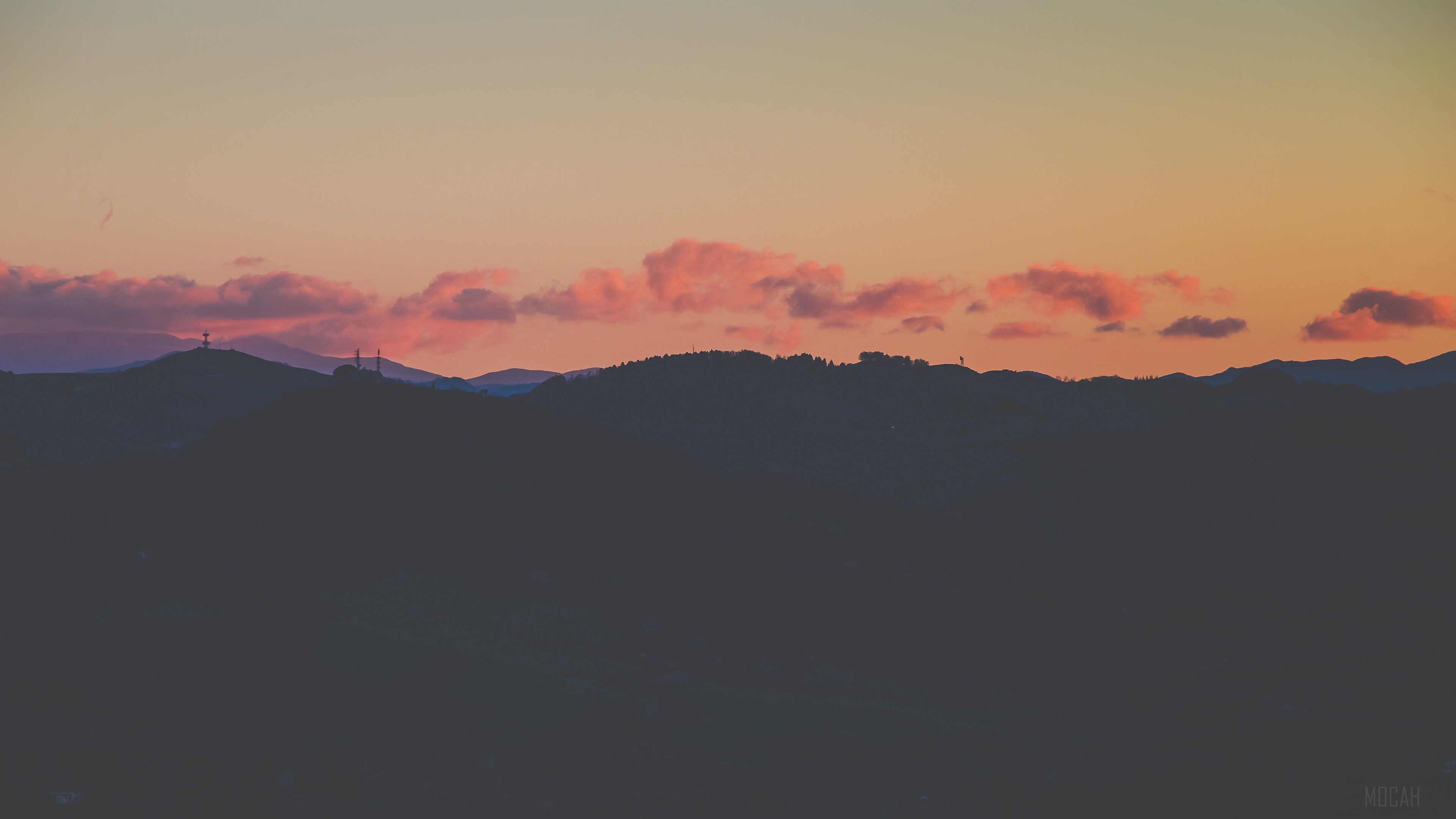Sunset over mountains with pink clouds HD Wallpaper