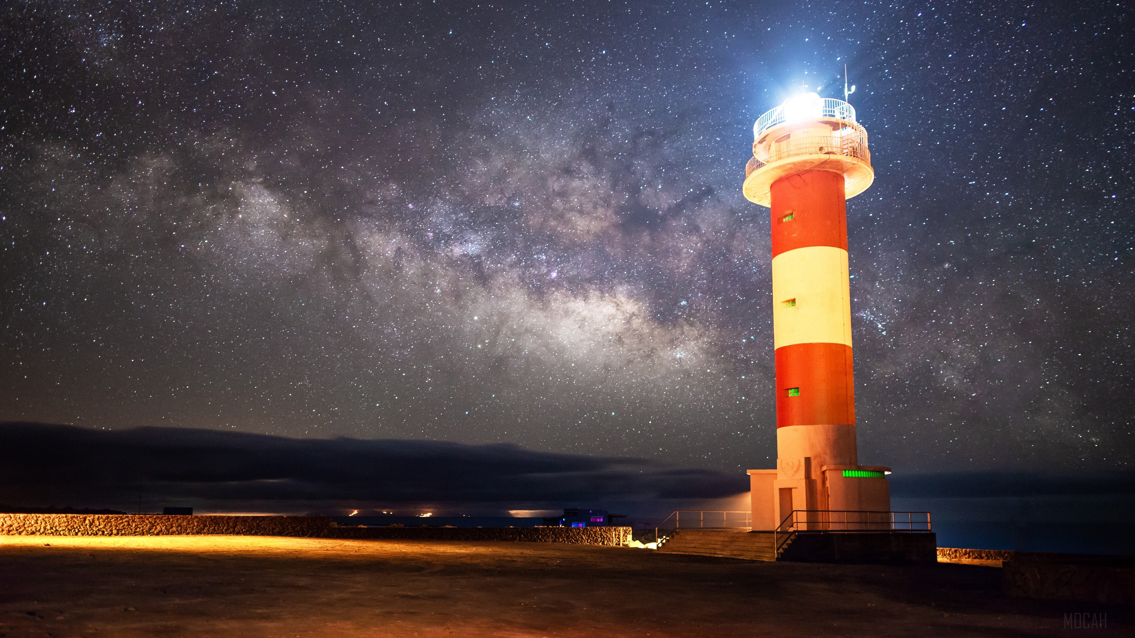 Lighthouse under the Milky Way at Night HD Wallpaper