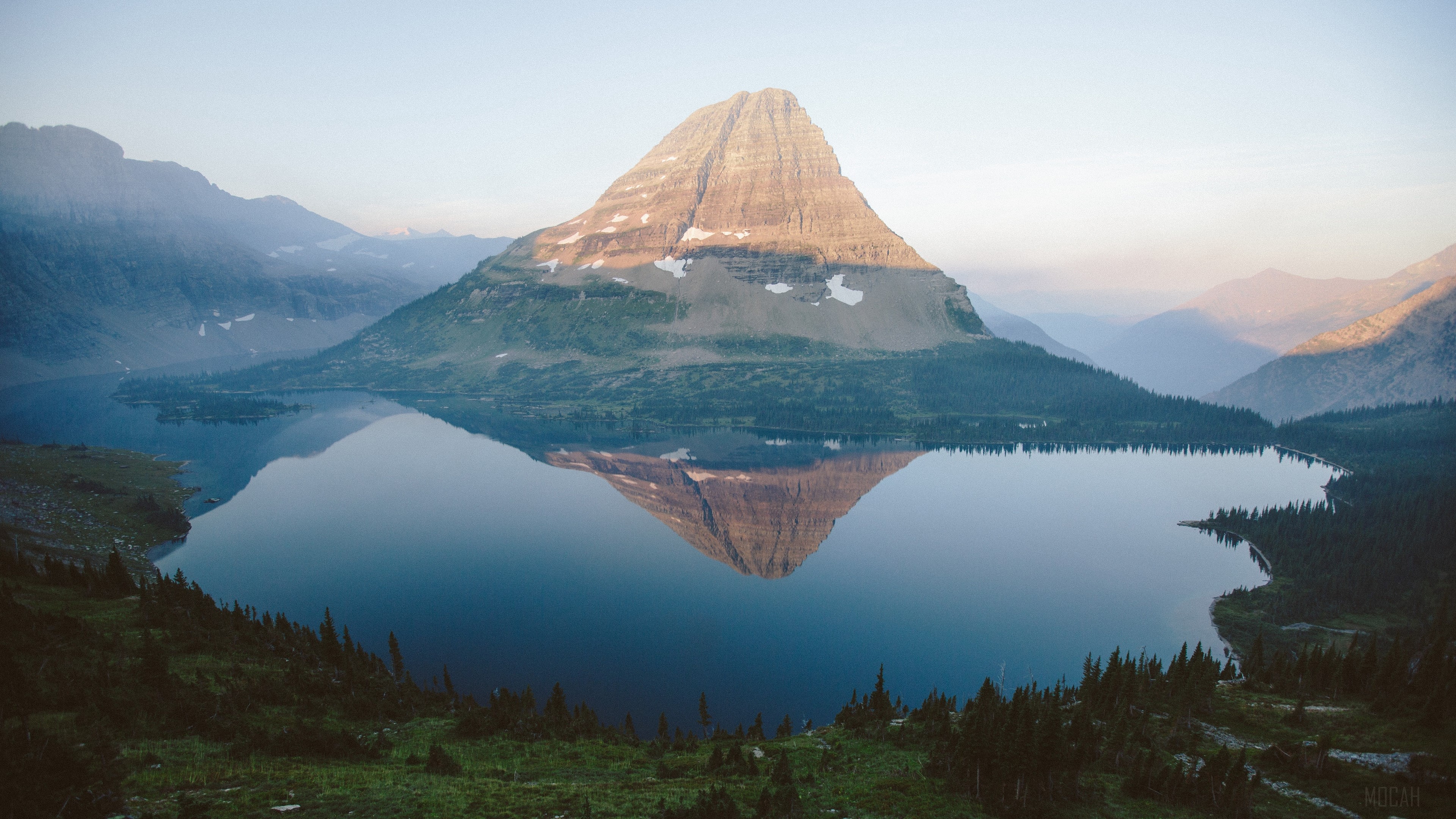 Mountain reflected in a lake at sunrise, 4K HD Wallpaper