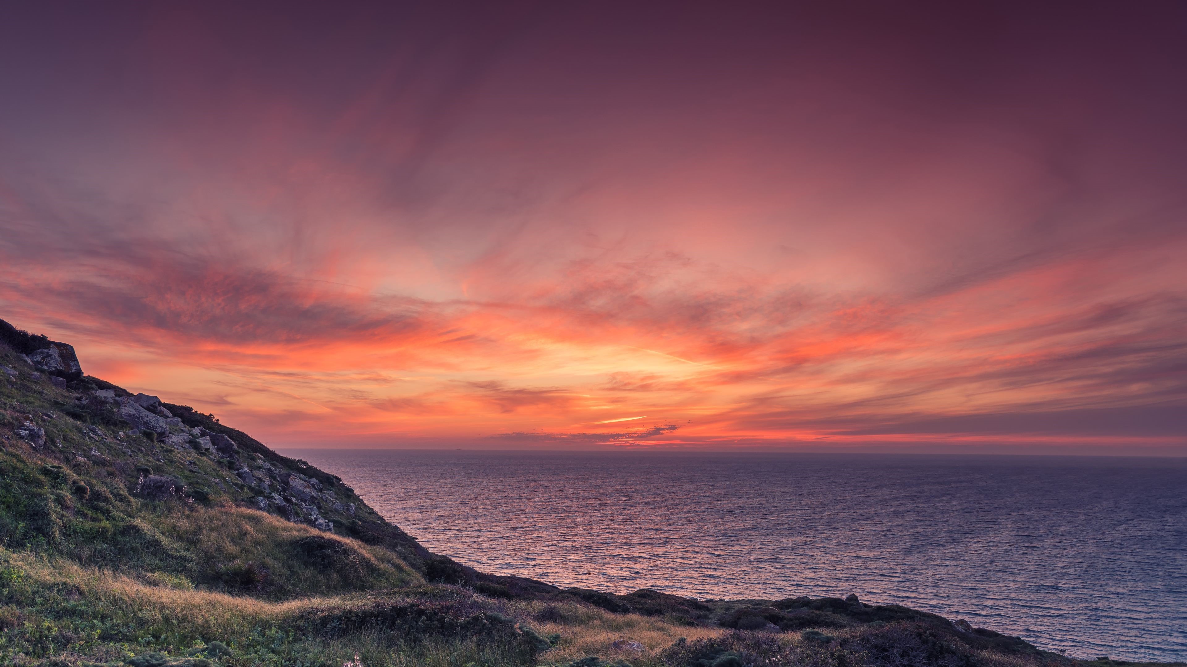 Orange Sky Sunset Over Ocean 4K HD Wallpaper