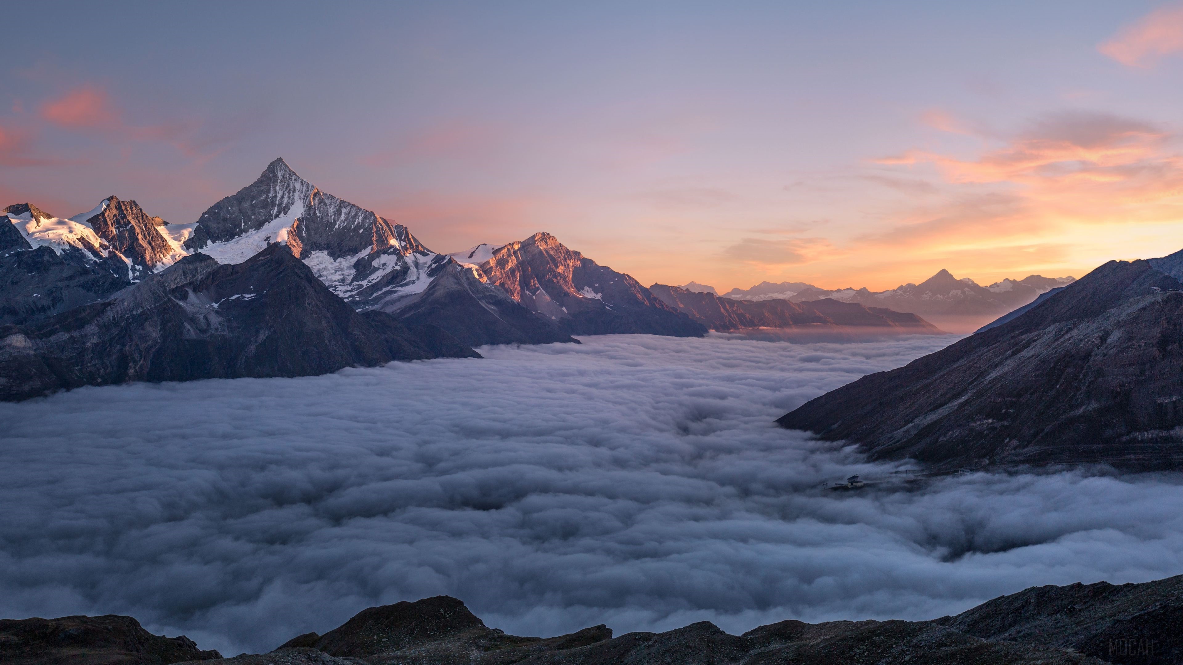 Mountains Above Clouds at Sunrise HD Wallpaper