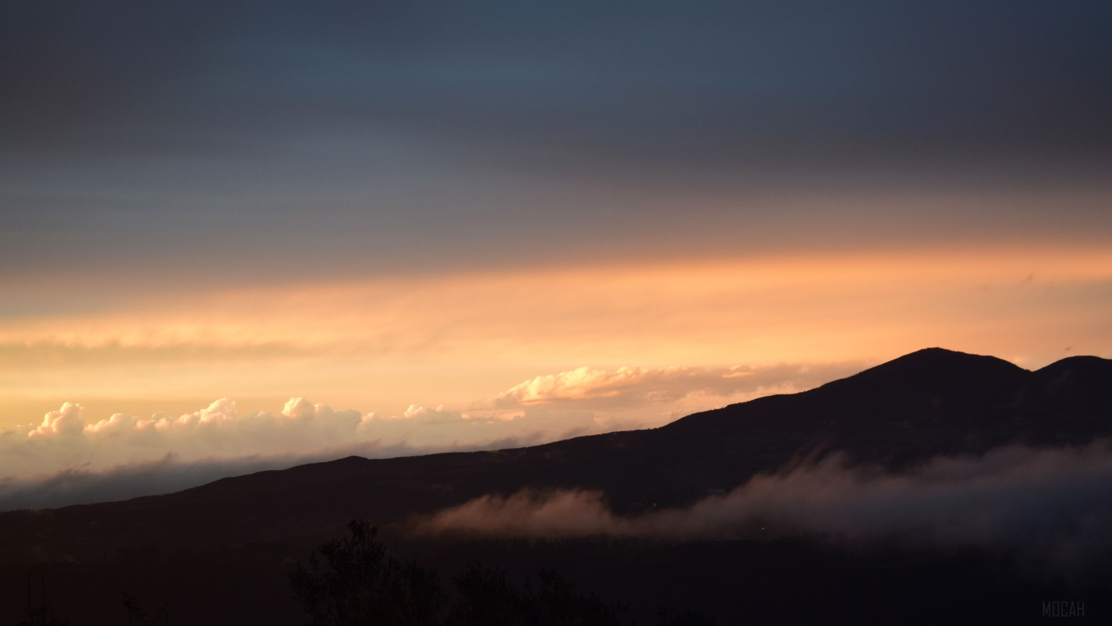 Mountains with Clouds and Fog at Sunset 4K HD Wallpaper