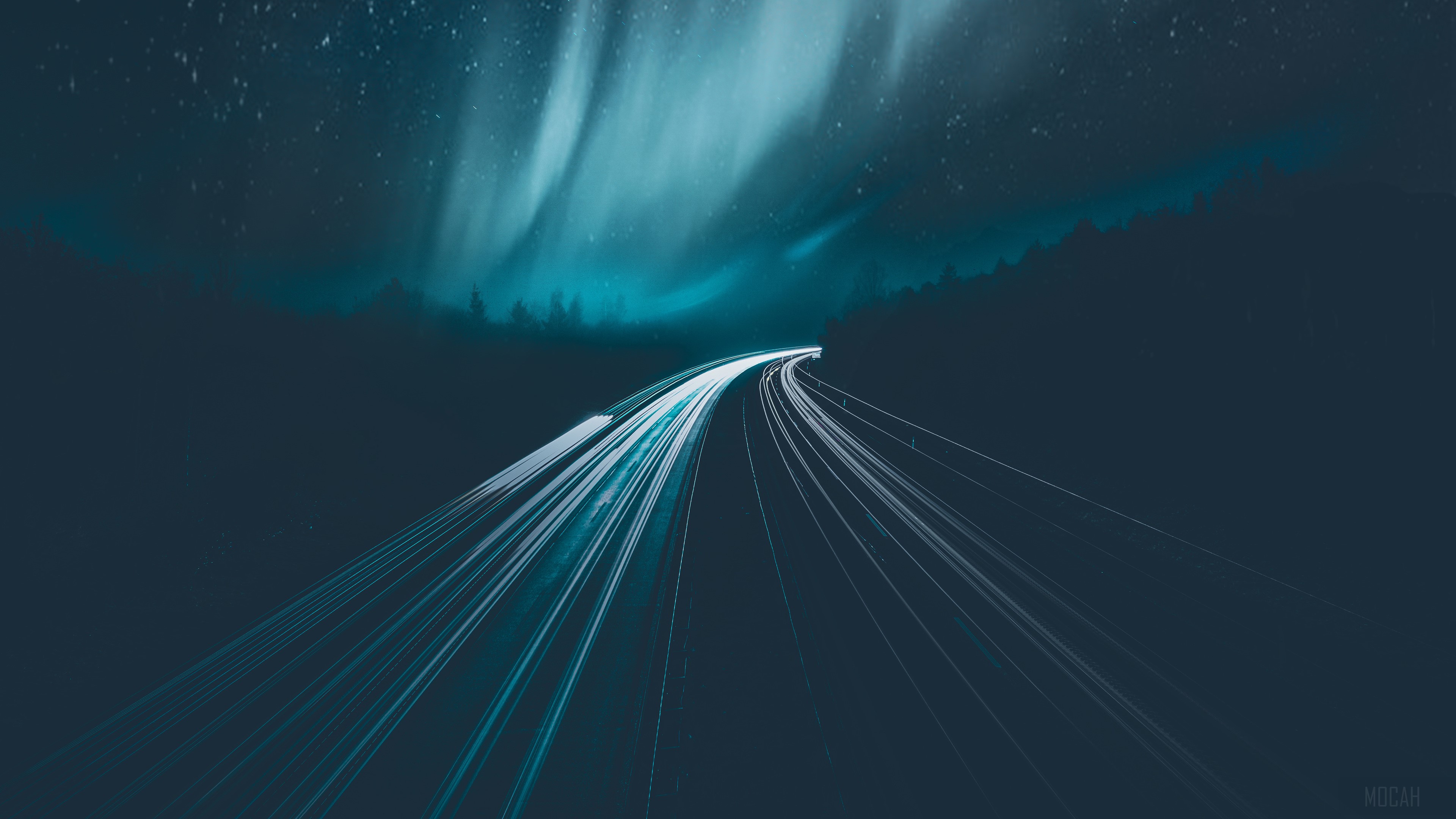 Aurora Borealis Over a Road at Night 4K HD Wallpaper