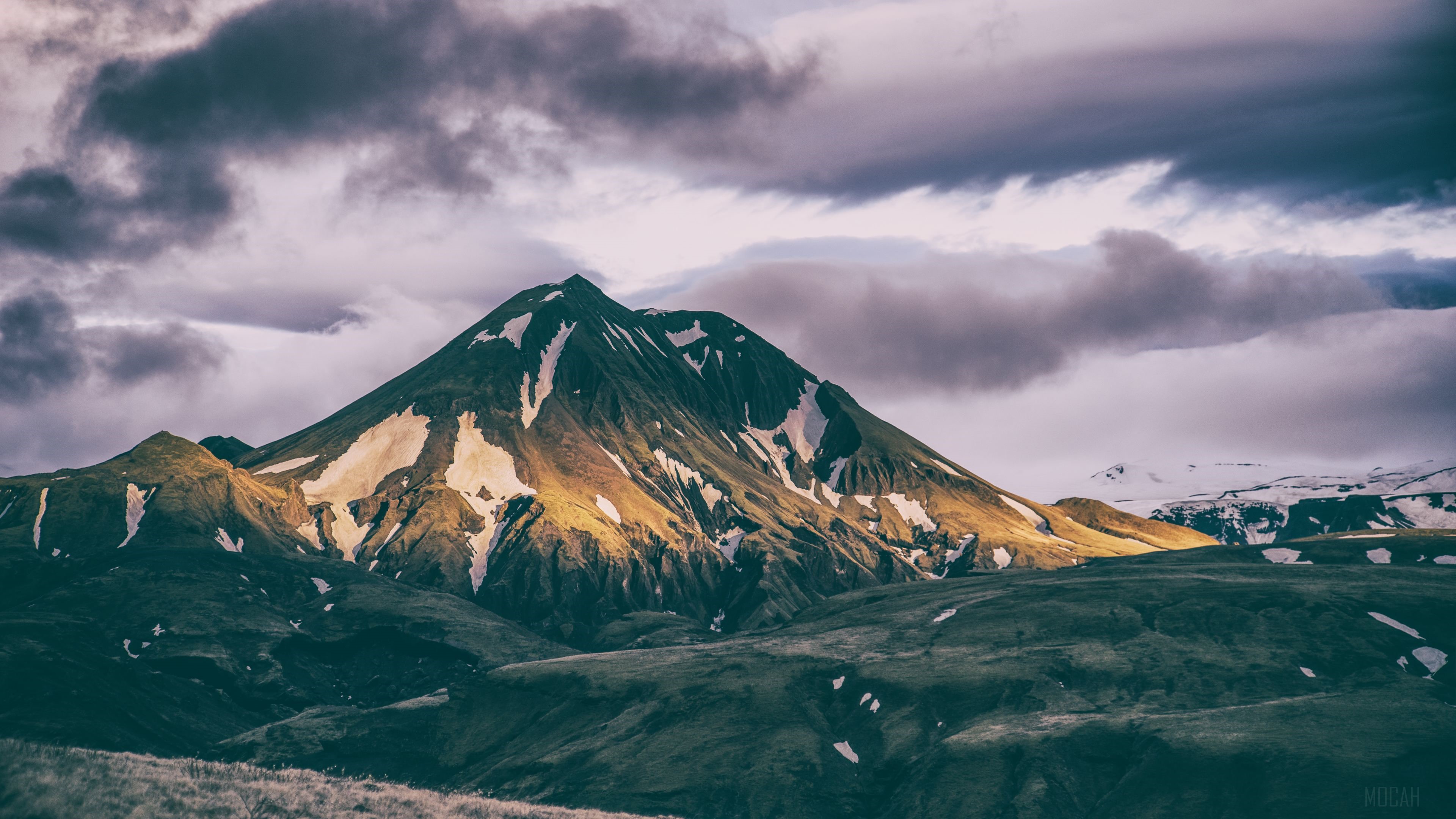 Mountain Range Landscape with Snow Patches 4K HD Wallpaper