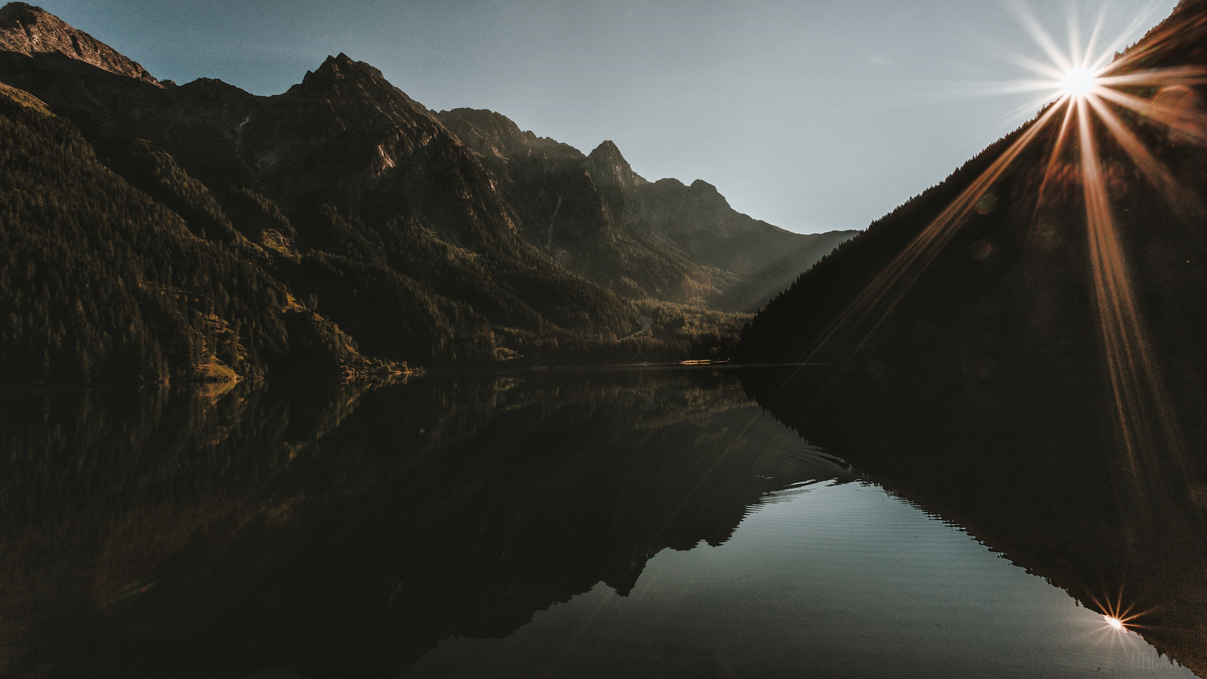 Sunrise Reflection Over Mountains and Lake 4K HD Wallpaper