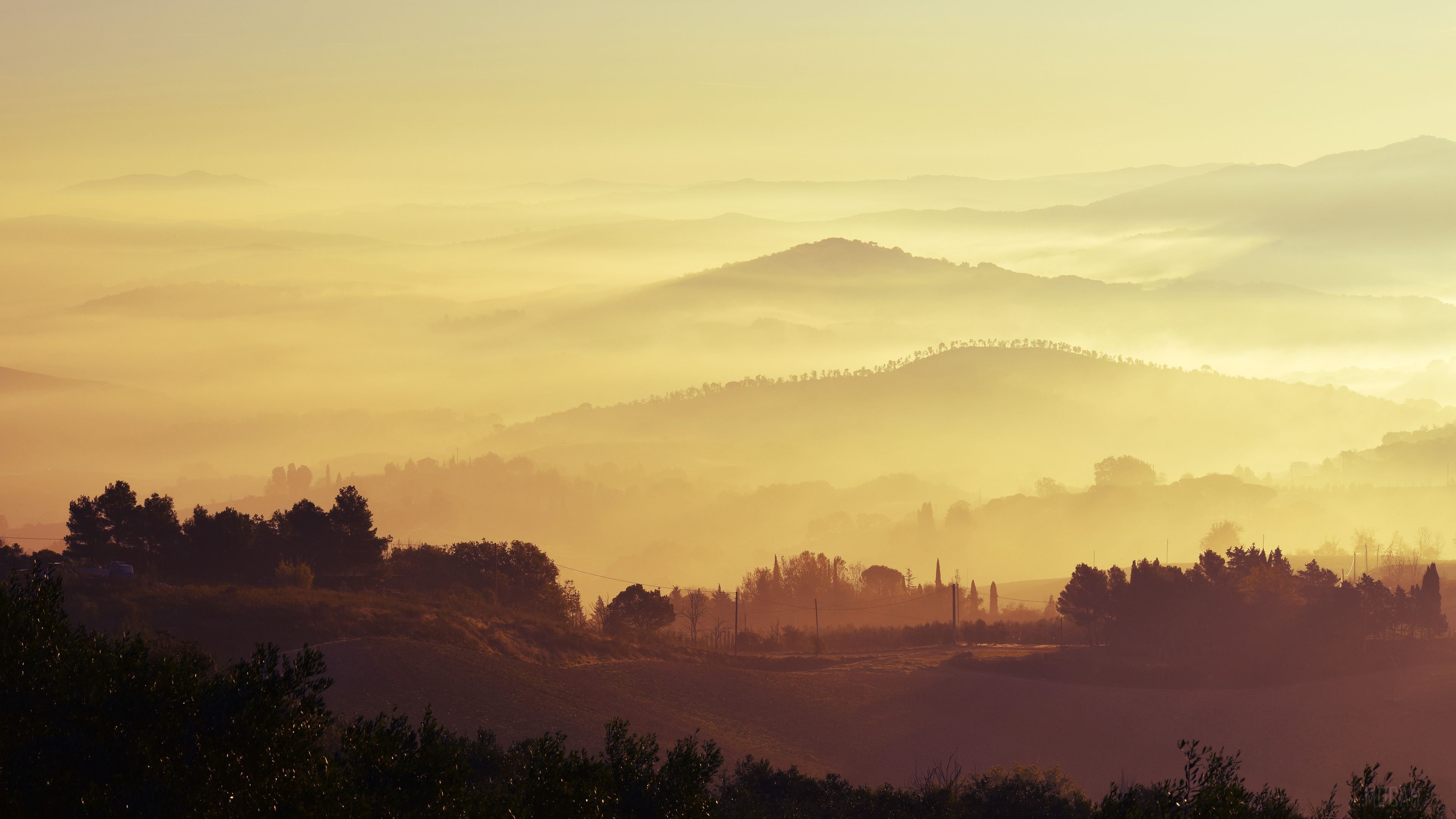 Misty Mountain Range Landscape at Sunrise 4K HD Wallpaper