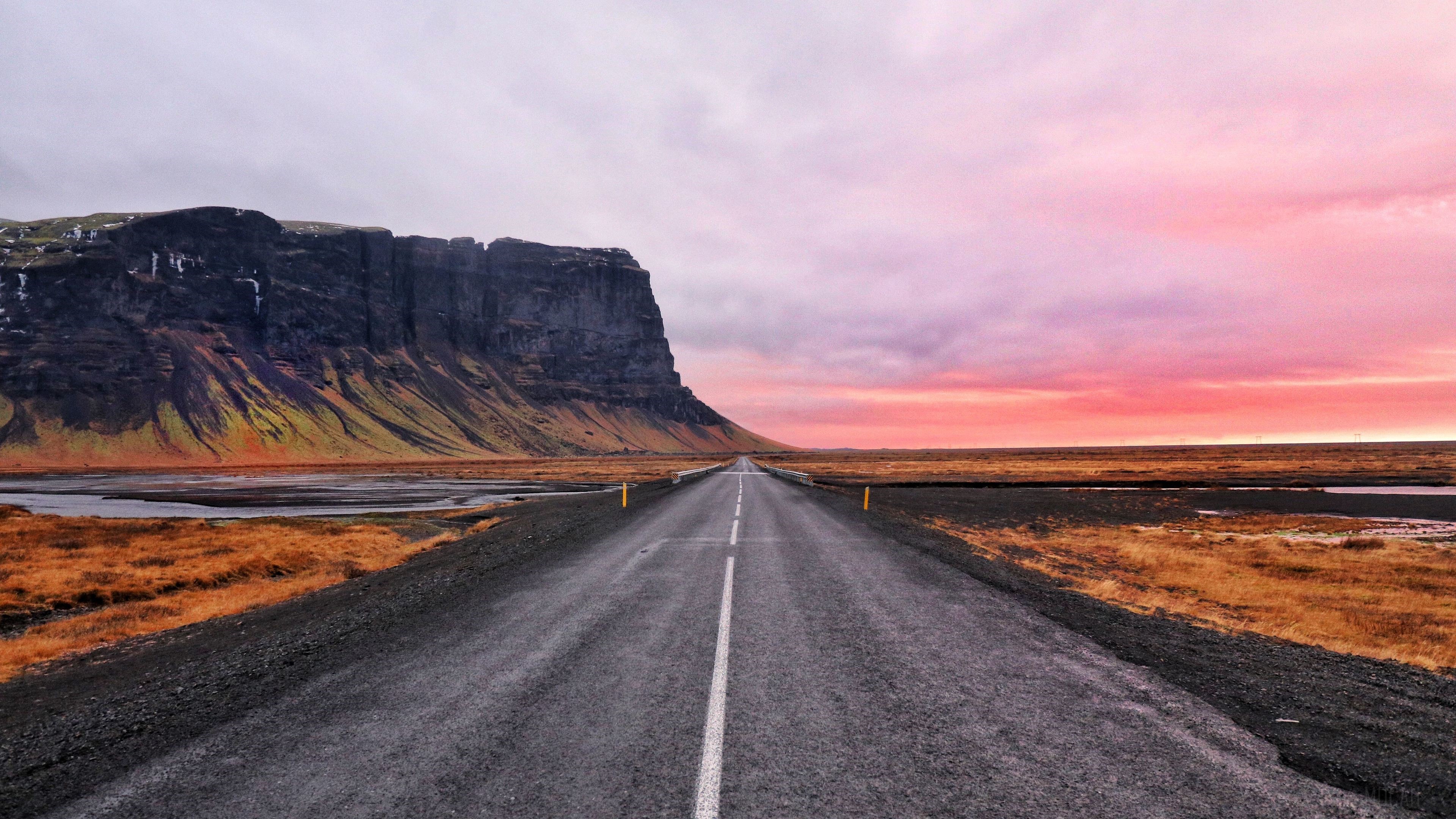 Open Road in Iceland at Sunset 4K HD Wallpaper