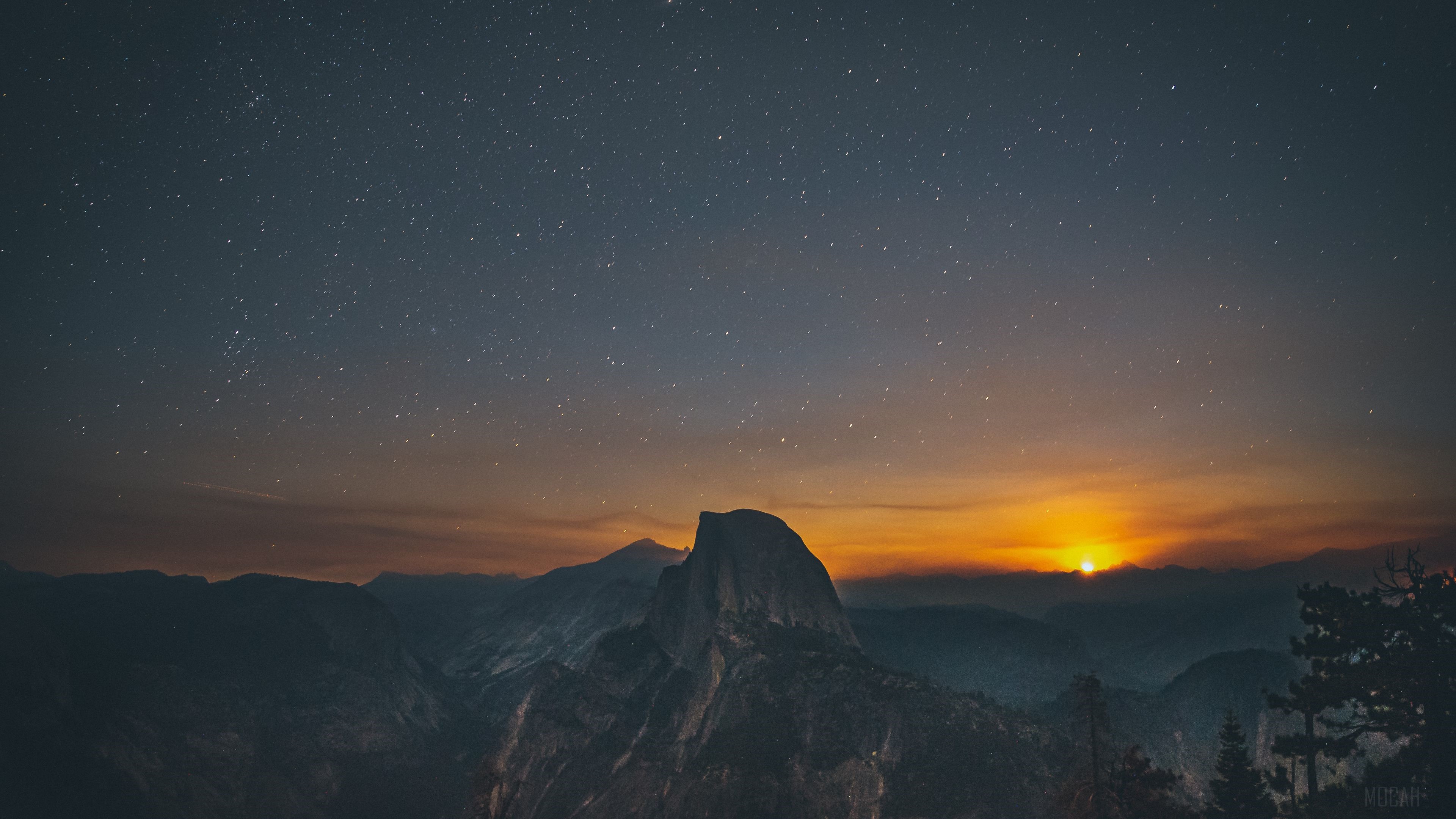 Half Dome Yosemite at Sunset with Stars 4K HD Wallpaper