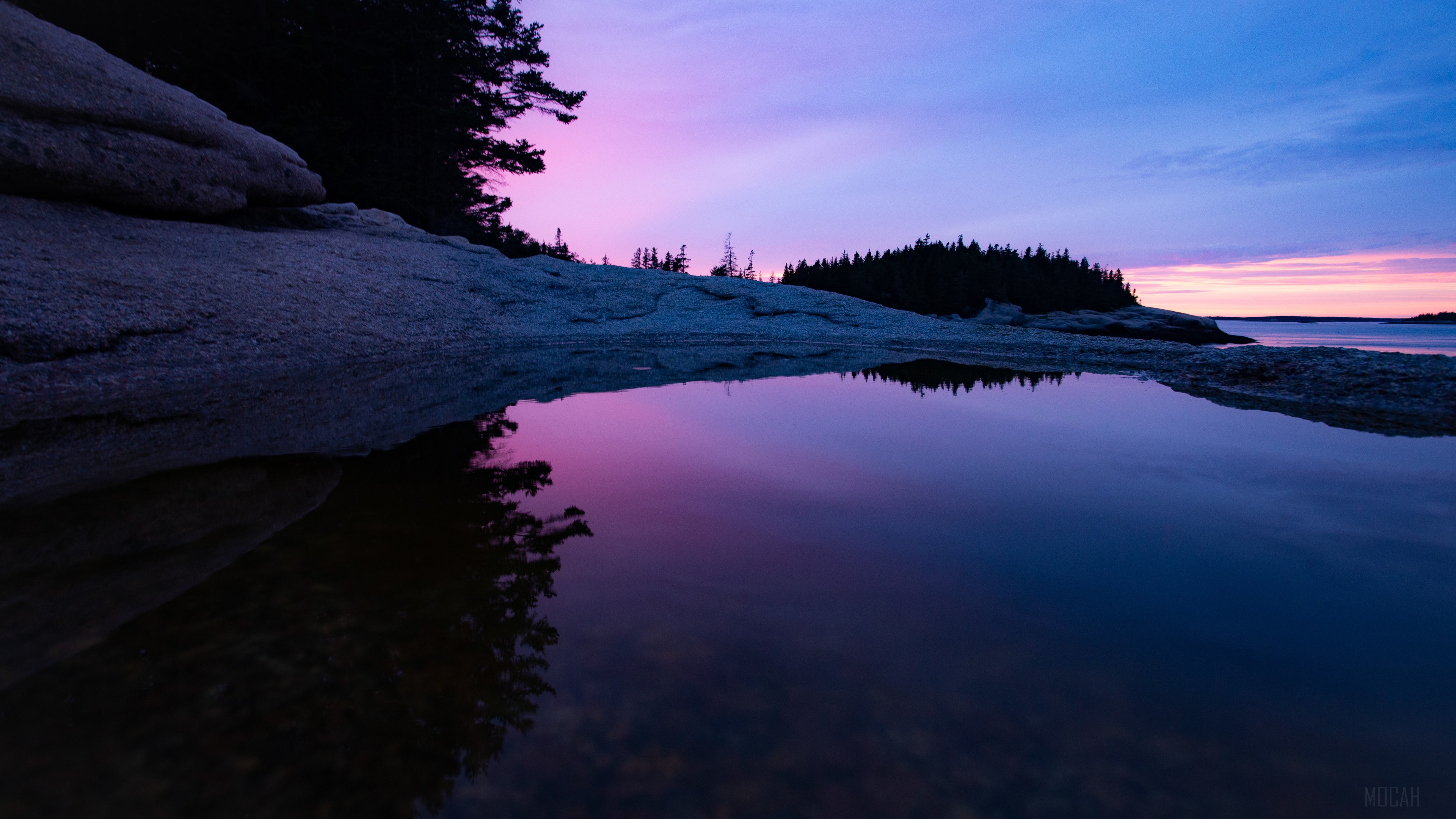 Sunset on the rocky coast of Maine HD Wallpaper