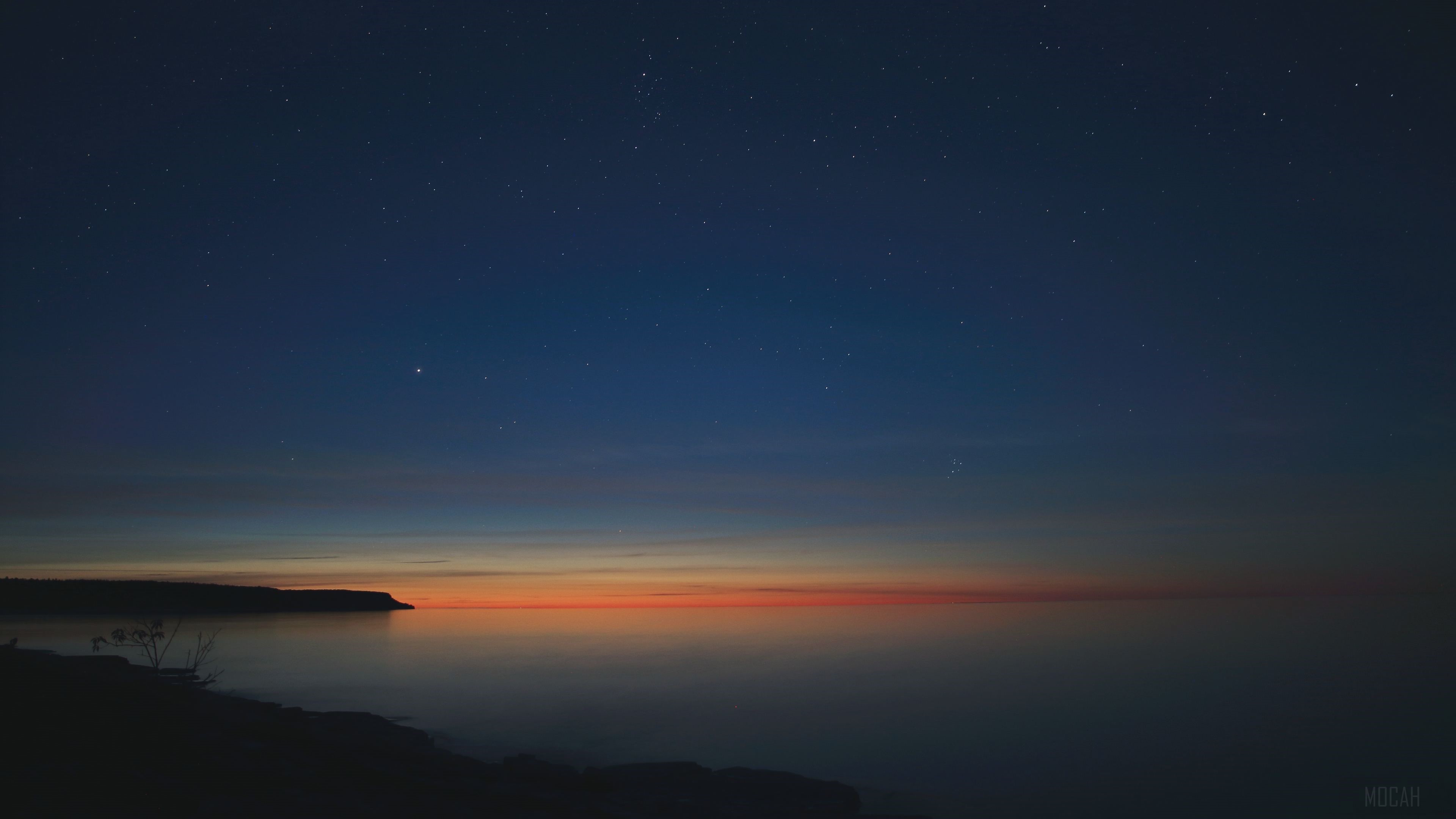 Starry Night Over Calm Sunset Lake 4K HD Wallpaper