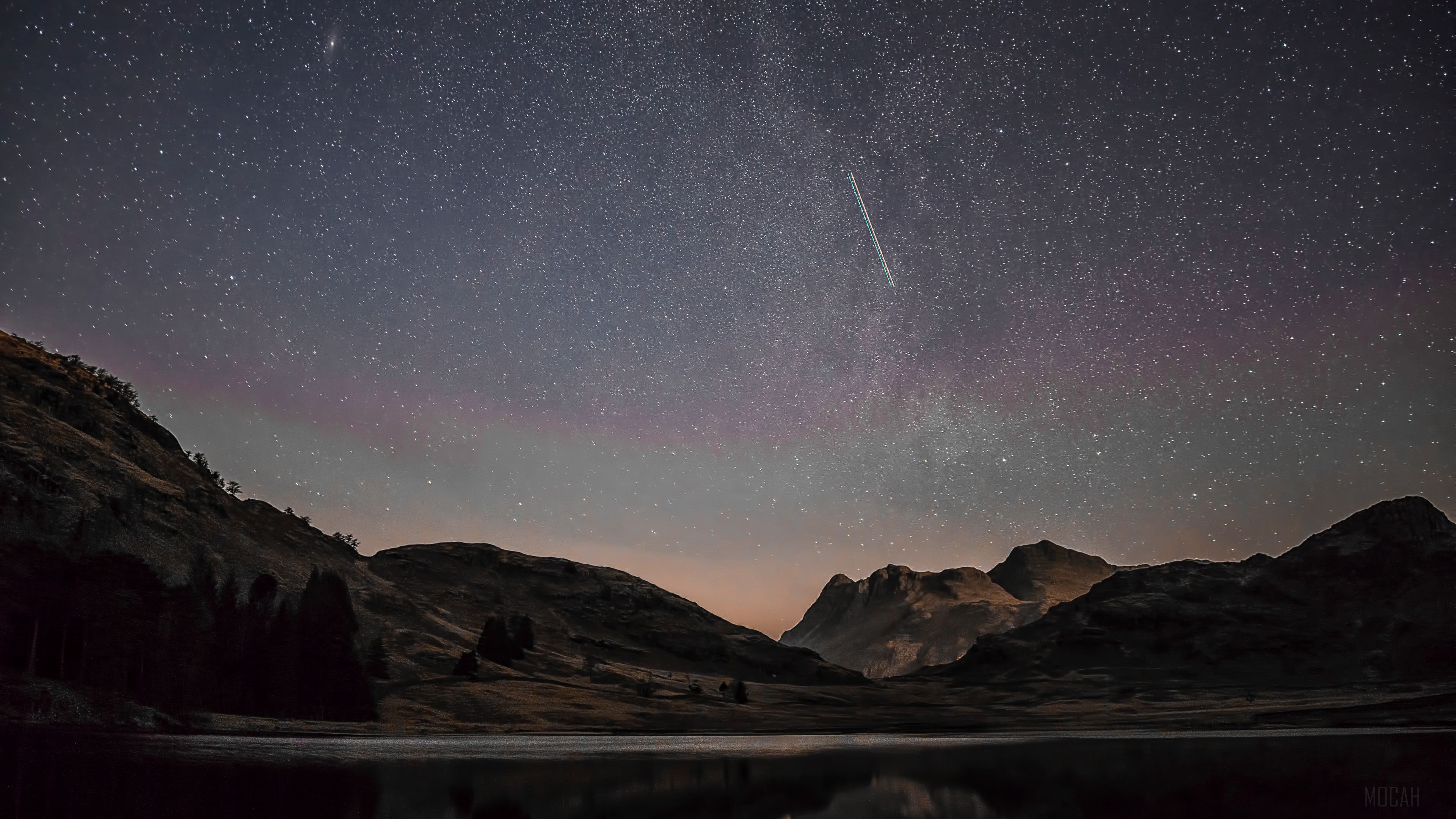 Mountain Range Reflection Shooting Stars HD Wallpaper
