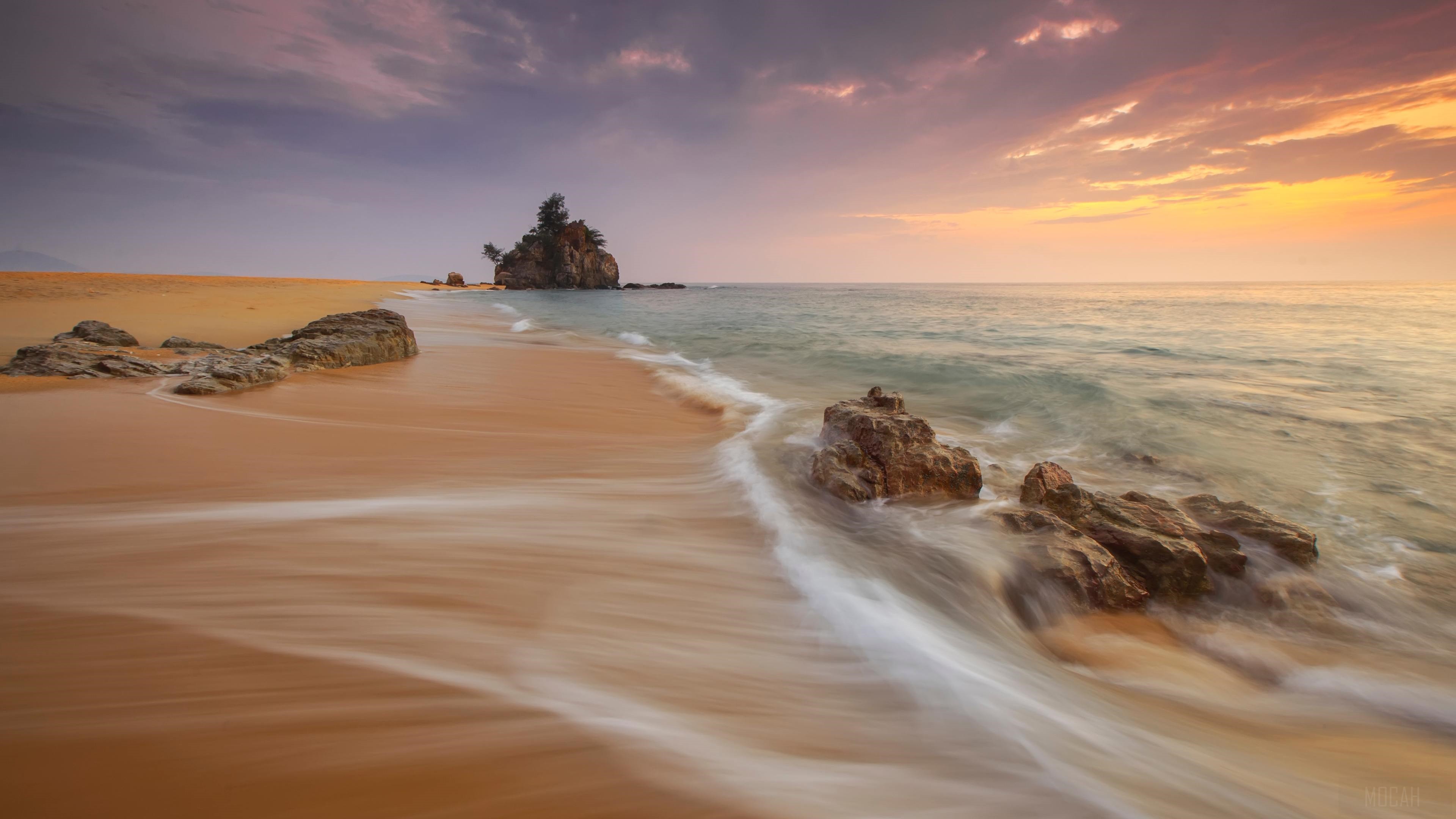 Sea Landscape with Rocks and Sunset Sky 4K HD Wallpaper