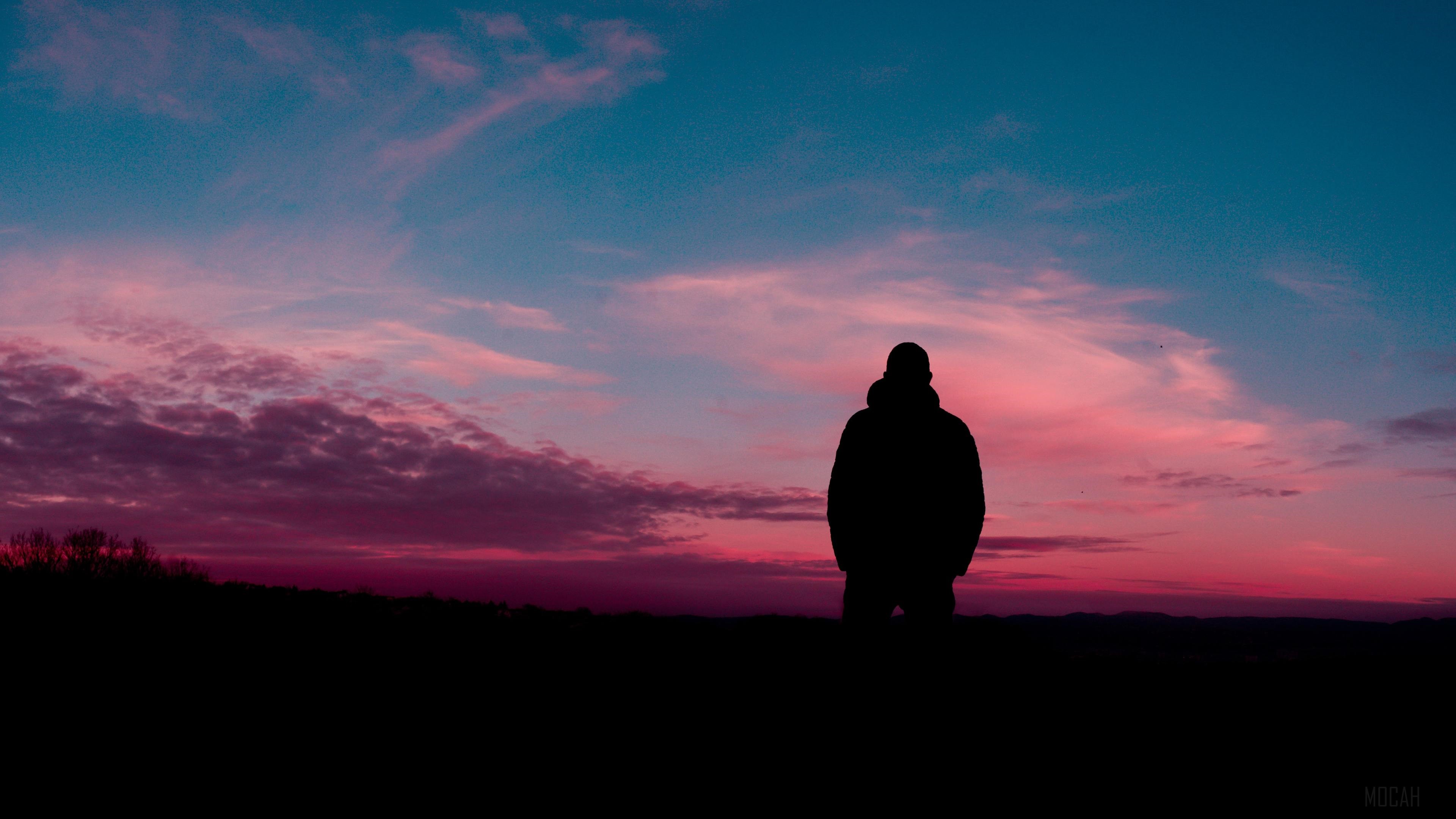 Man Silhouette Against Colorful Sunset Sky 4K HD Wallpaper