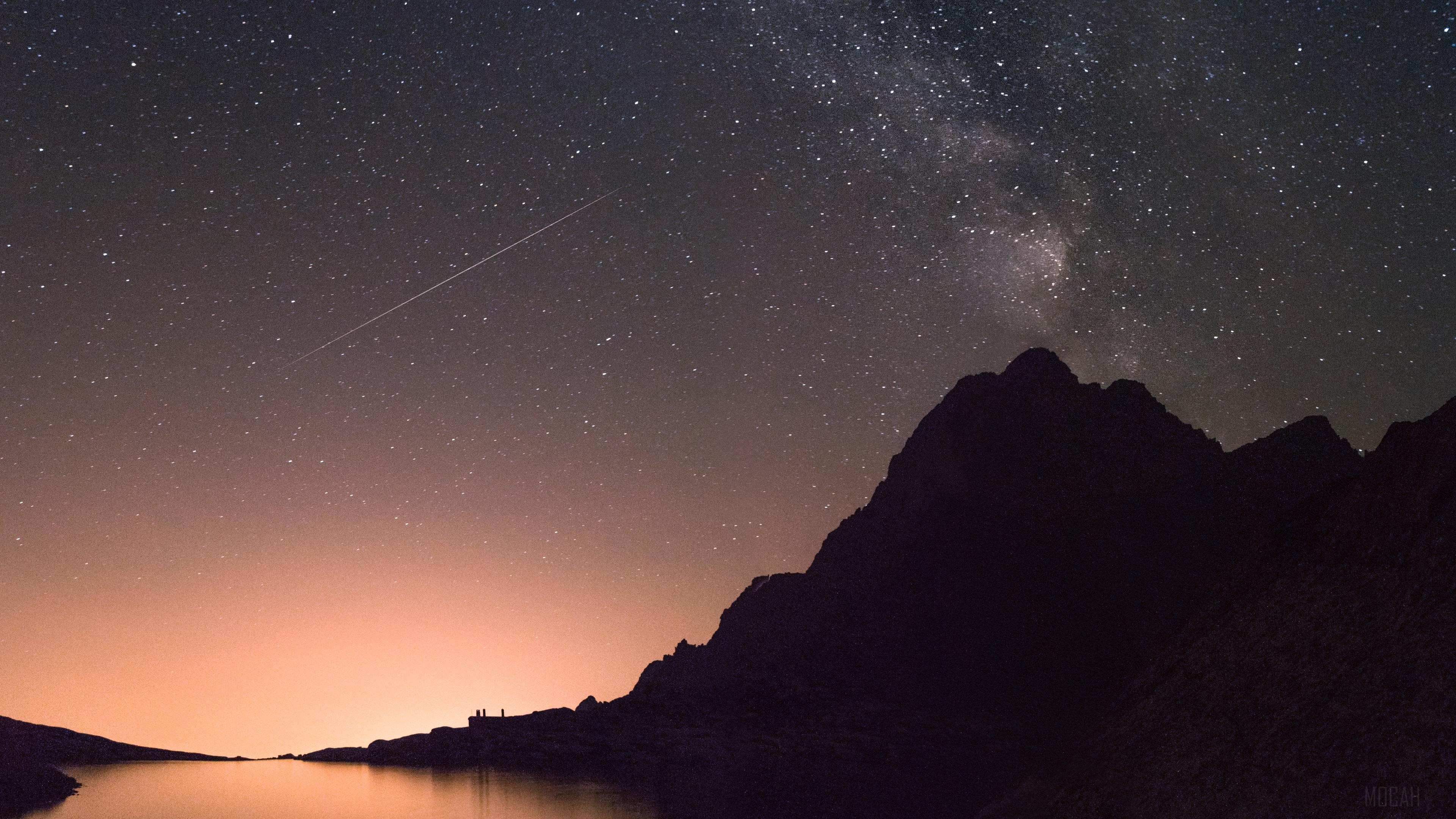 Milky Way over Mountains and Lake at Night HD Wallpaper