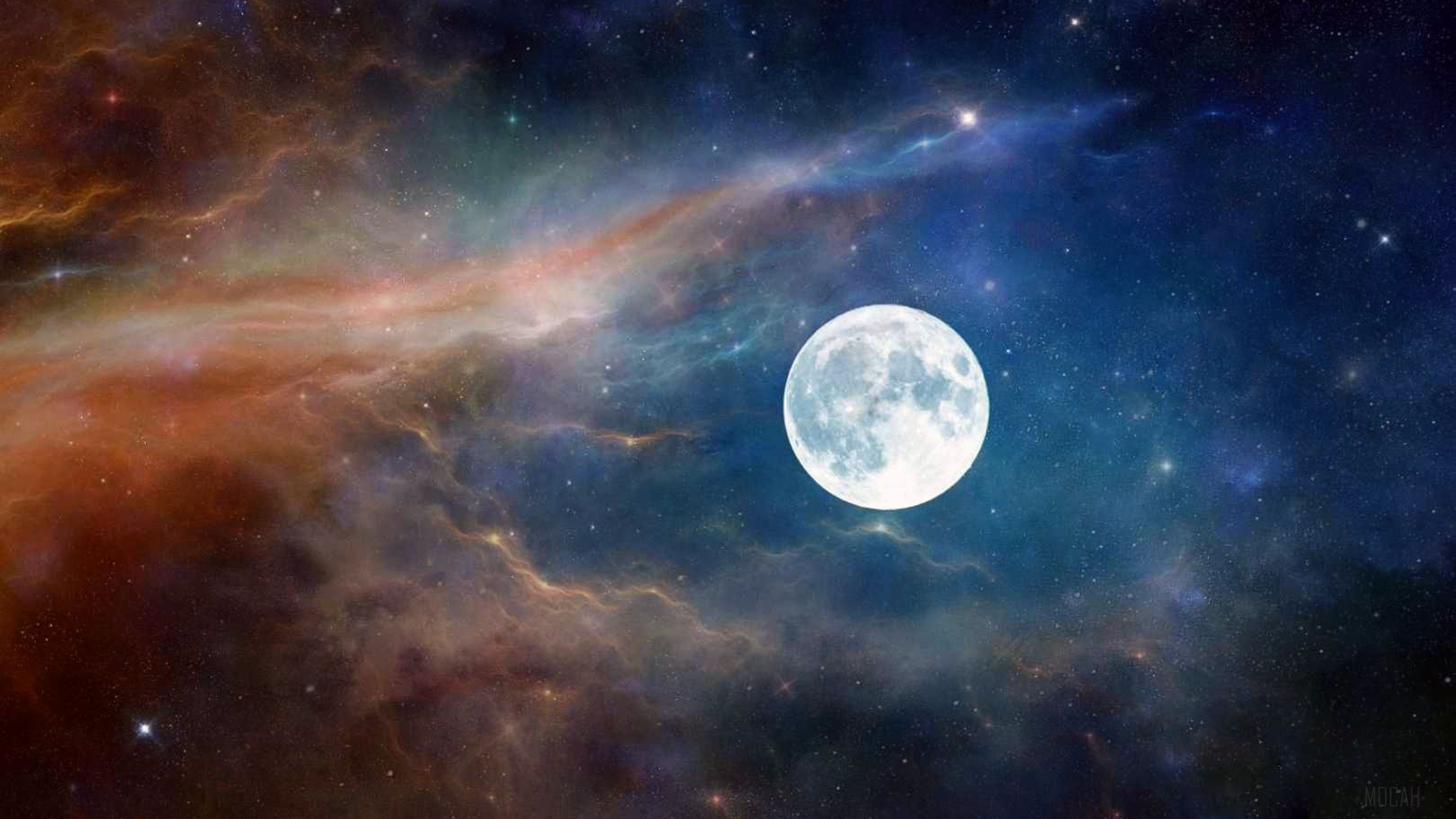 Moon in a Nebula with Stars 4K HD Wallpaper