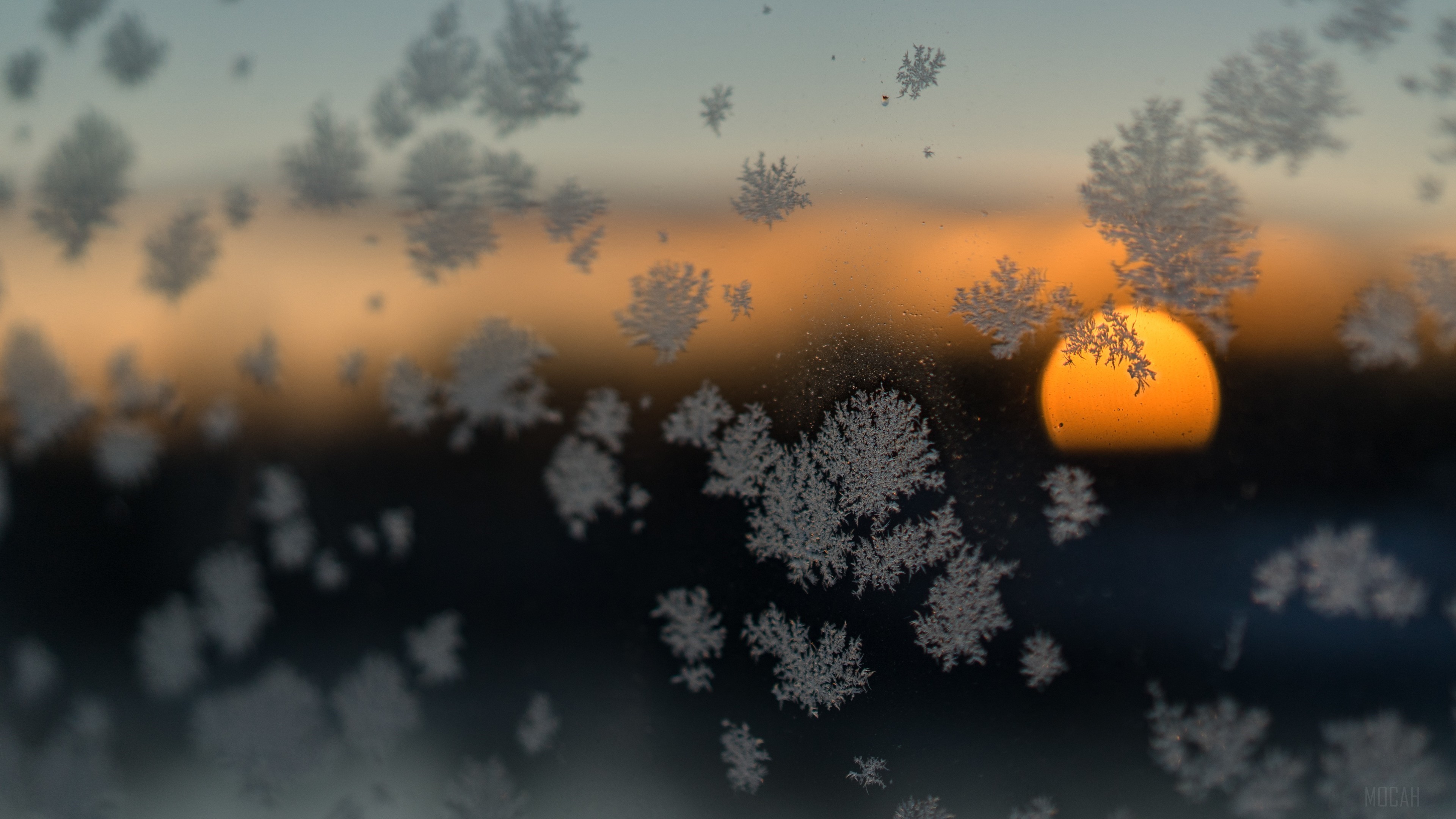 Frost on Window with Sunset 4K HD Wallpaper