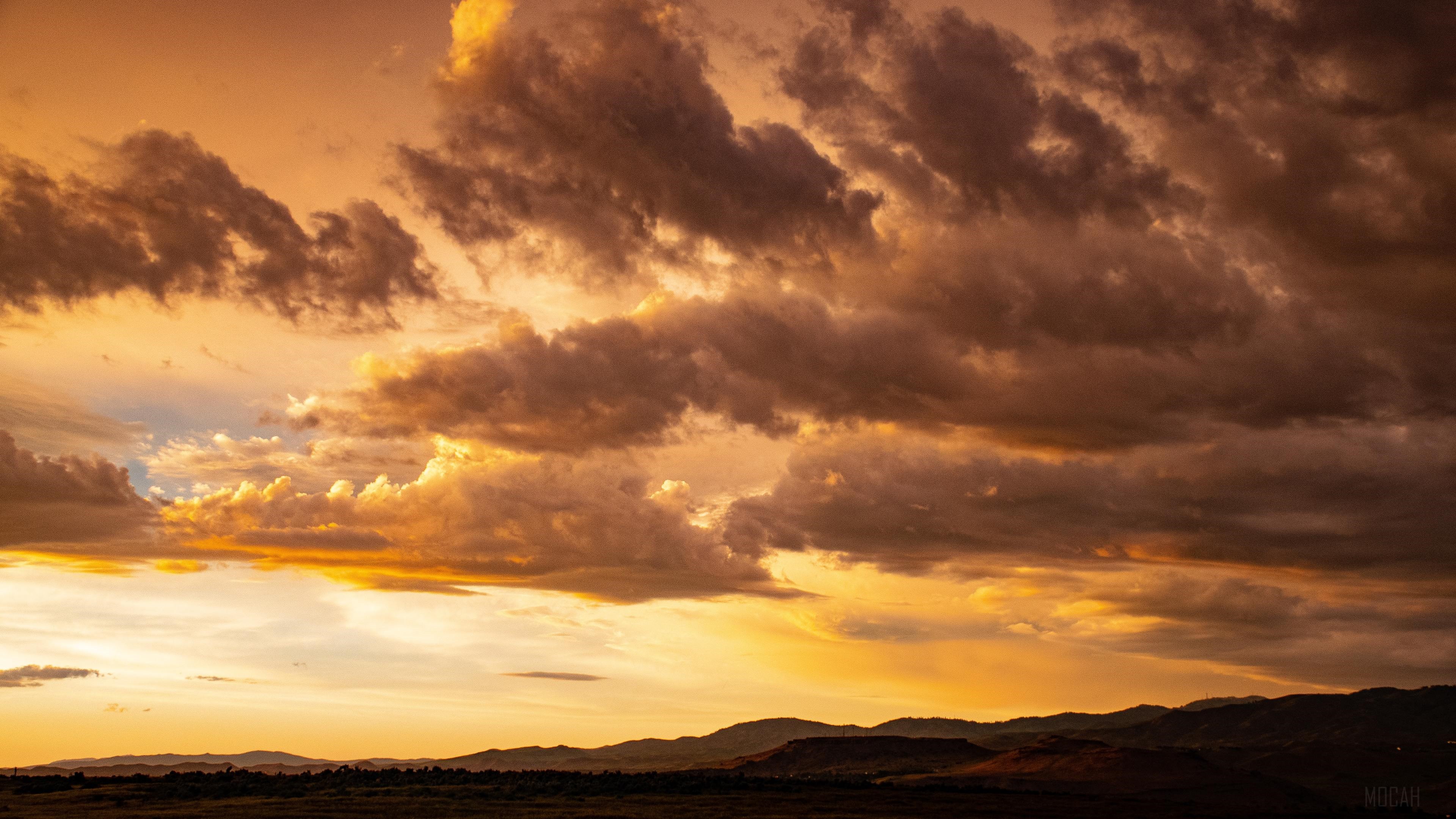Orange Sunset Clouds Over Mountains 4K HD Wallpaper