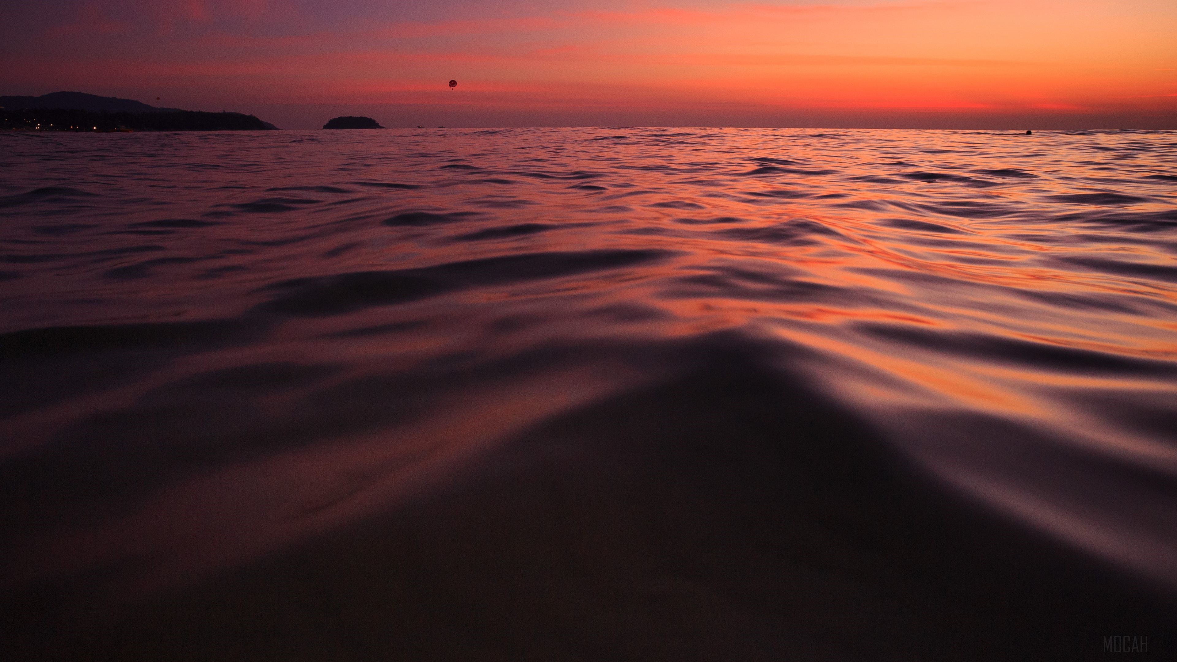 Sunset over the ocean with a hot air balloon HD Wallpaper