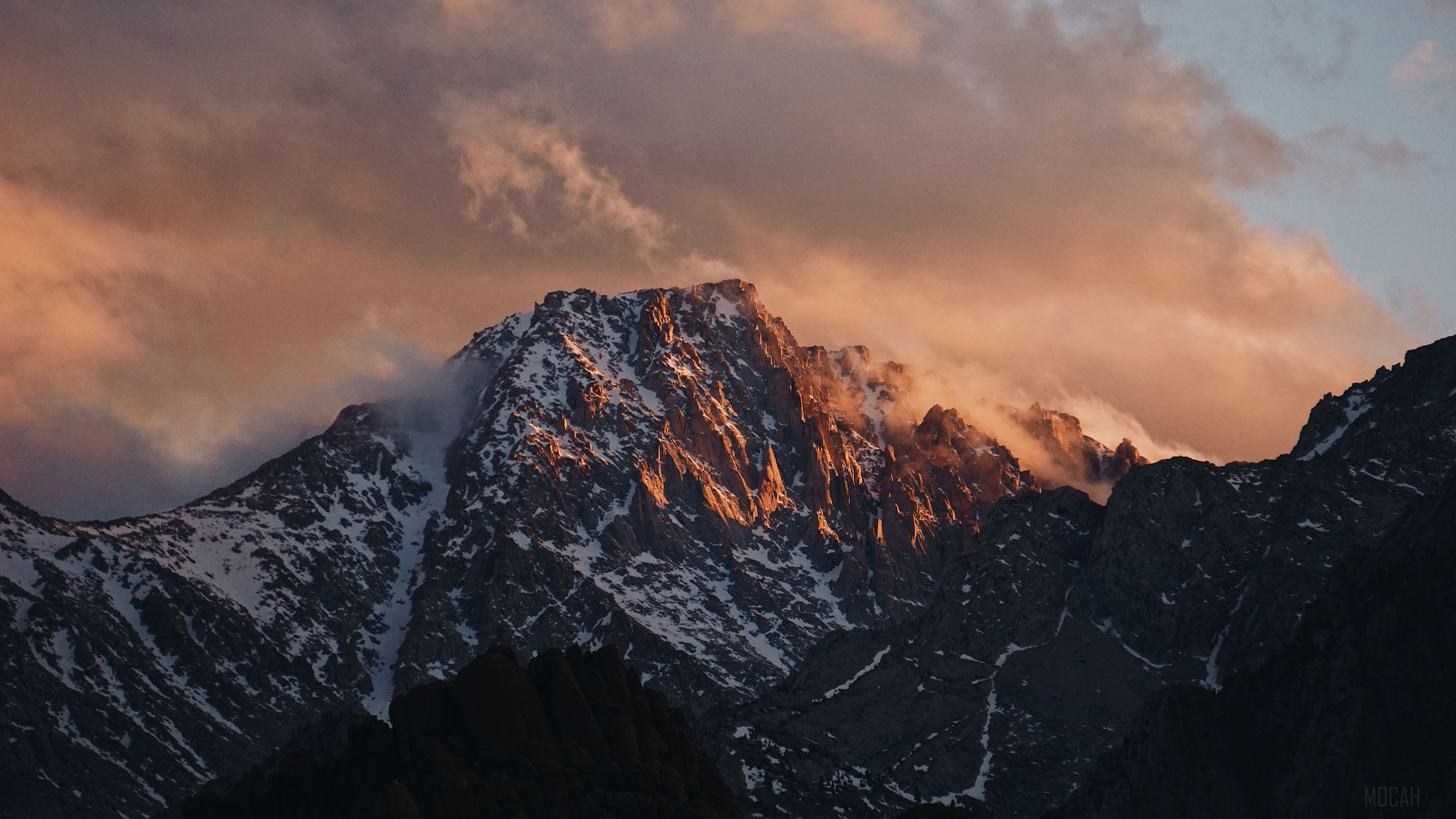 Mountain Peak at Sunset with Clouds HD Wallpaper