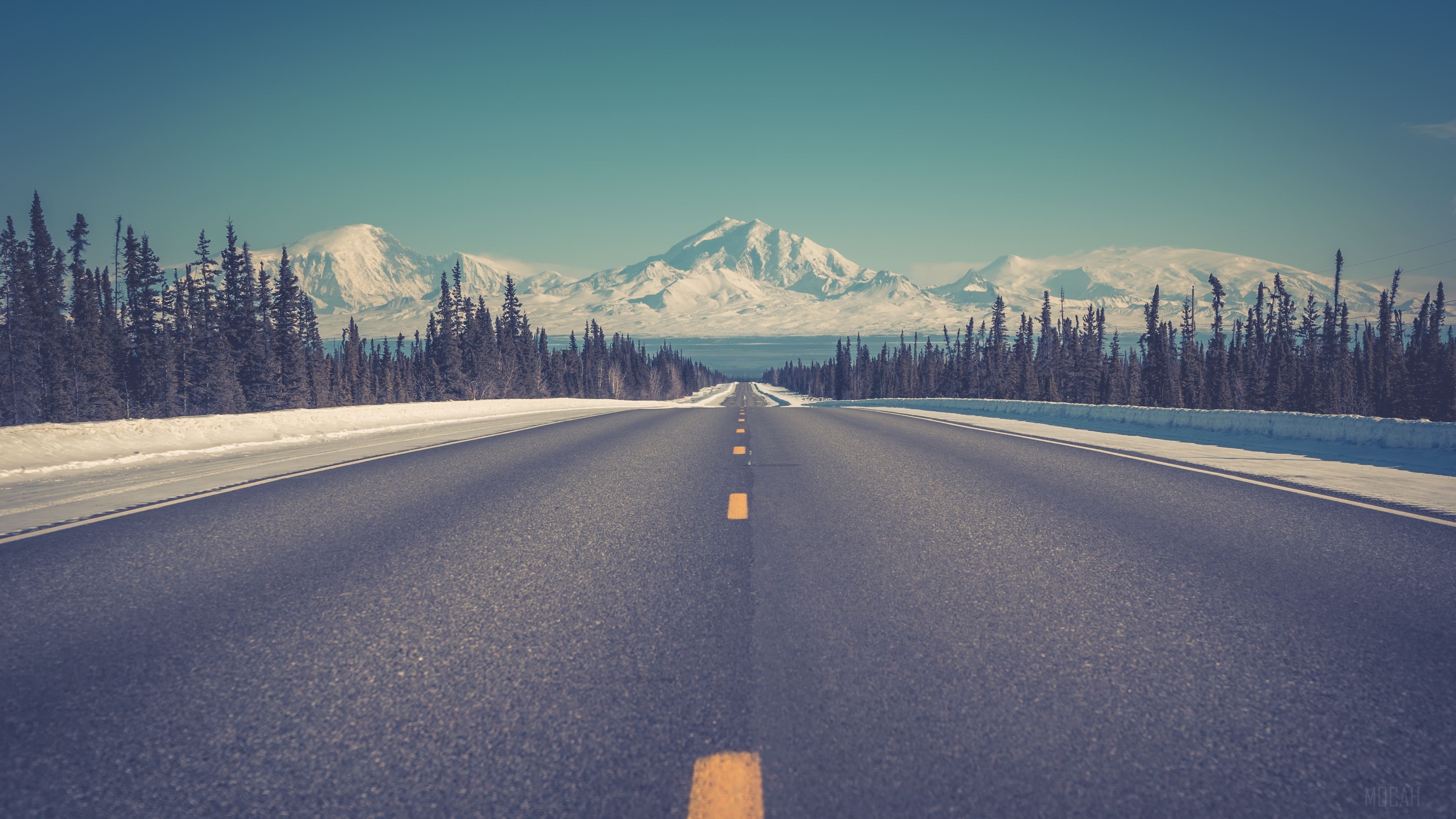 Open Road Leading to Snow-Capped Mountains HD Wallpaper