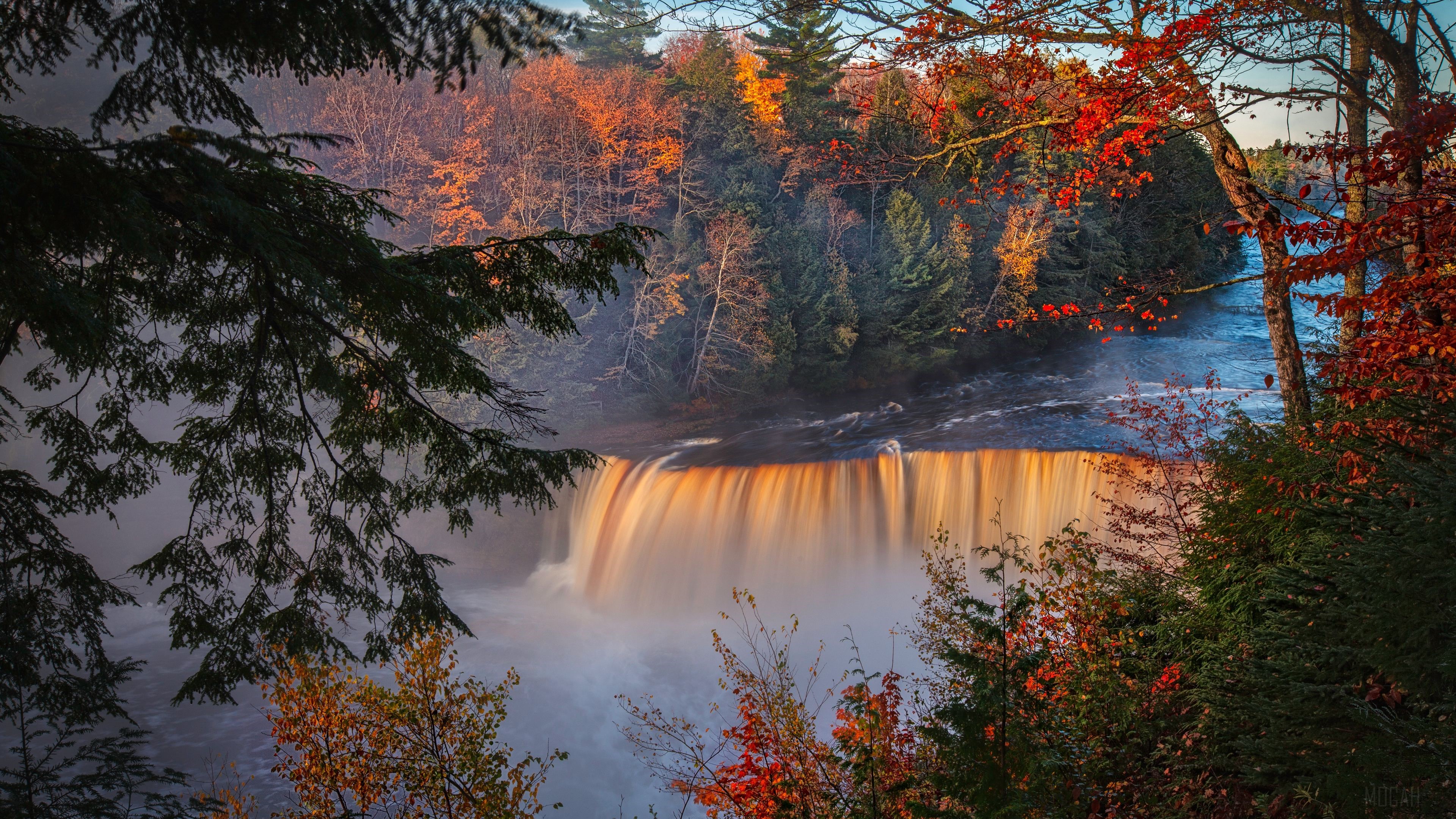 Autumn Waterfall in Forest 4K HD Wallpaper