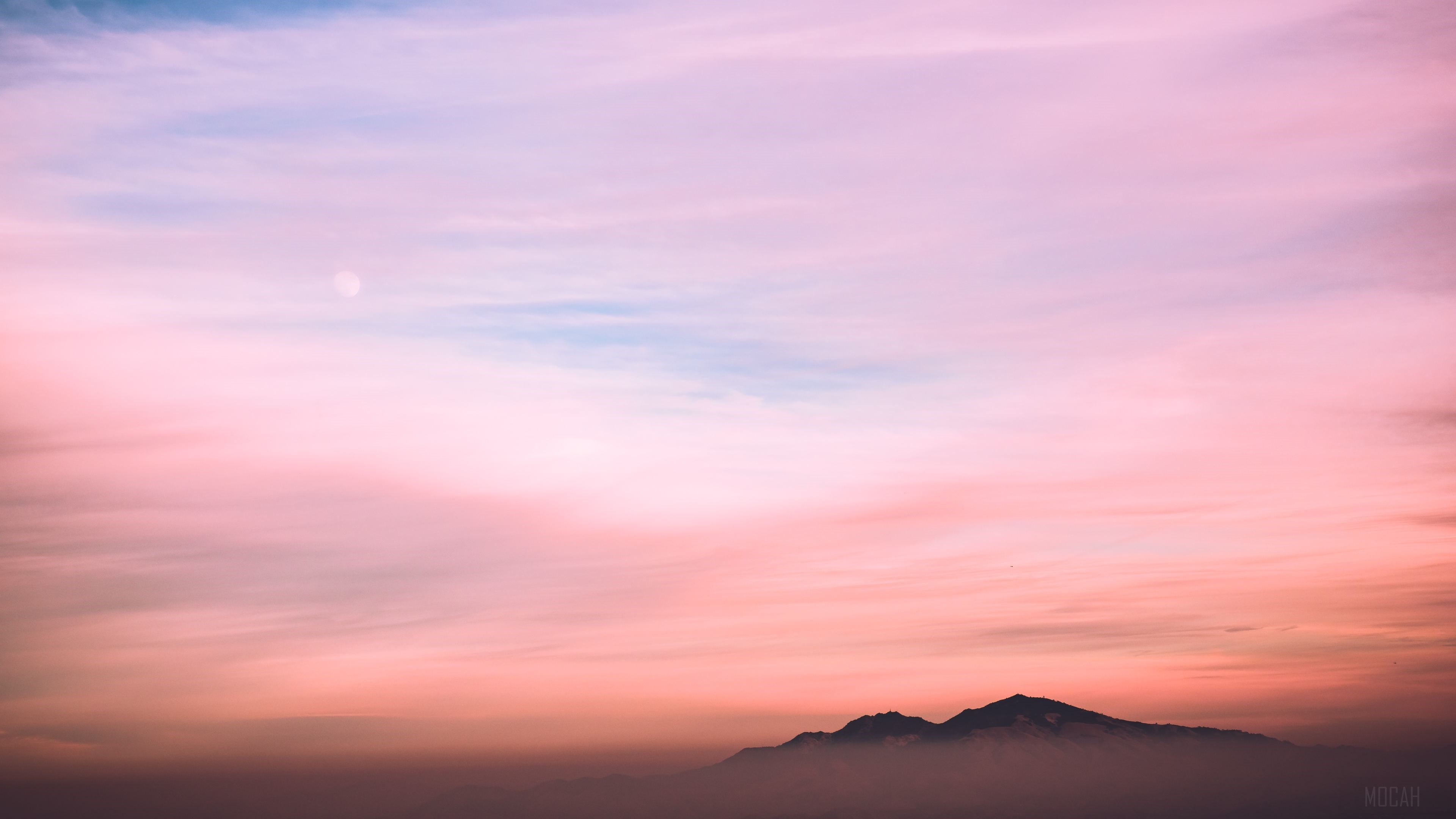 Pink and Blue Cloudy Sky Over Mountains HD Wallpaper