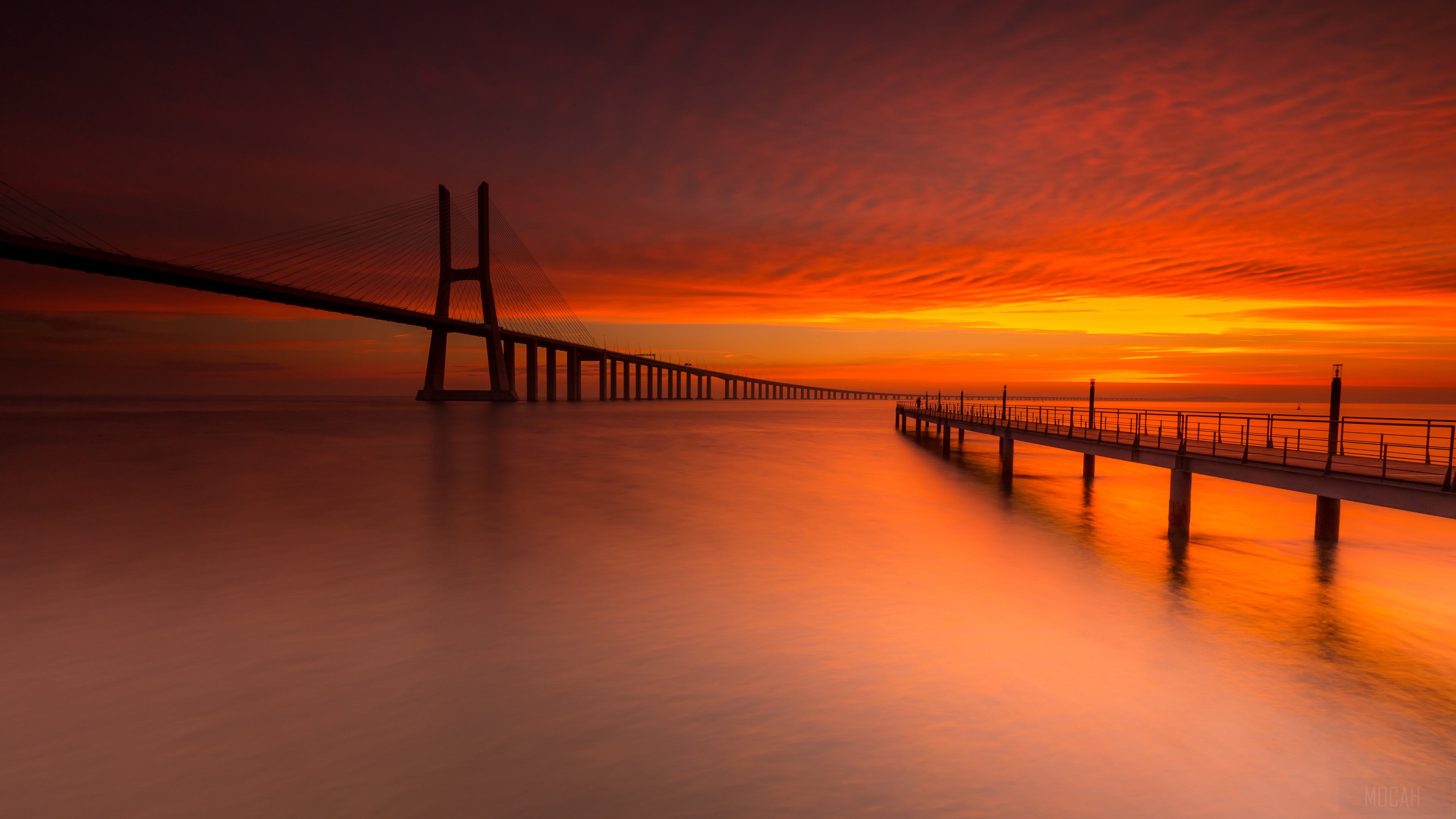Vasco da Gama Bridge at Sunset 4K HD Wallpaper