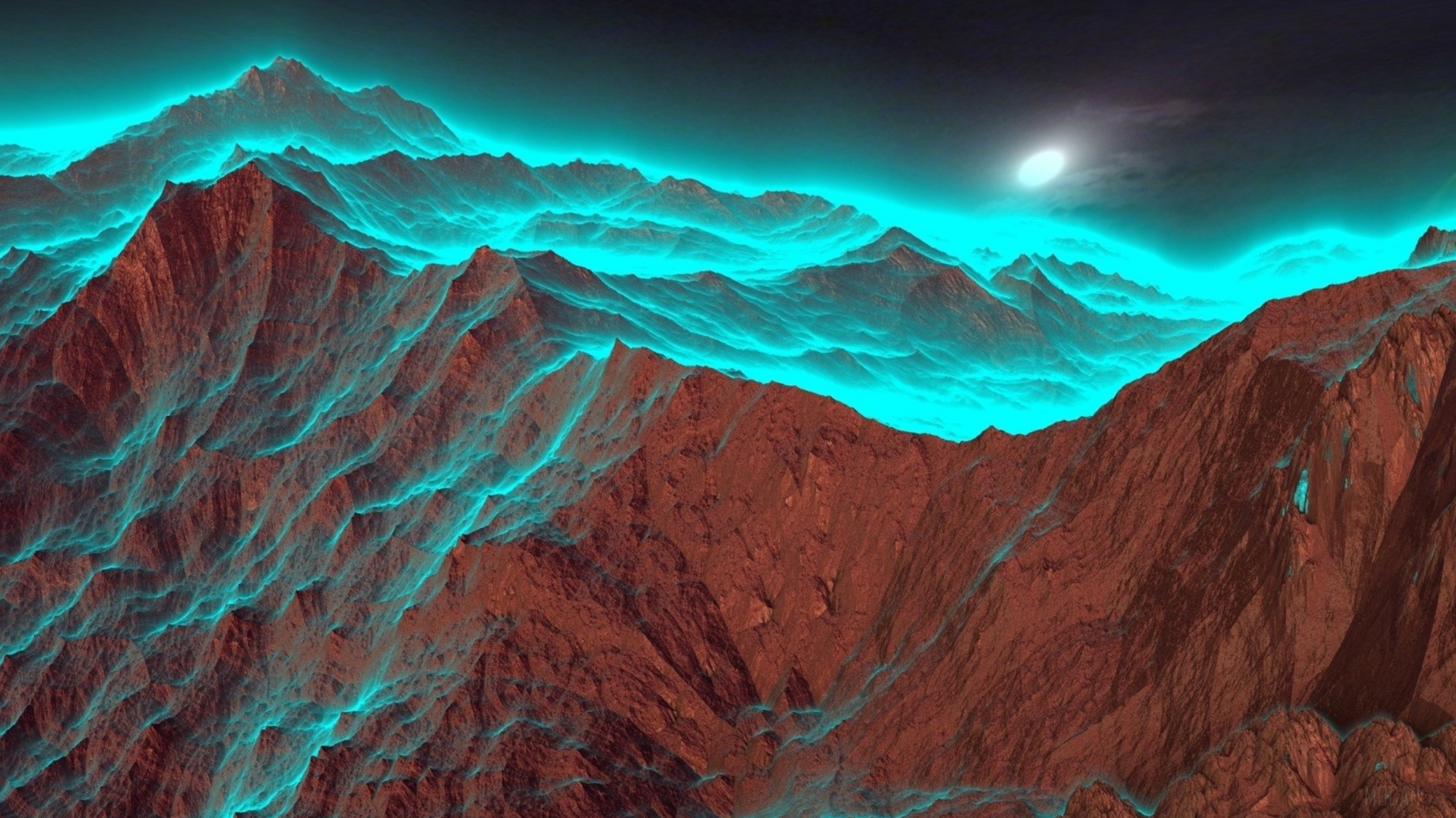 Fantasy Mountain Landscape with Glowing Peaks 4K HD Wallpaper